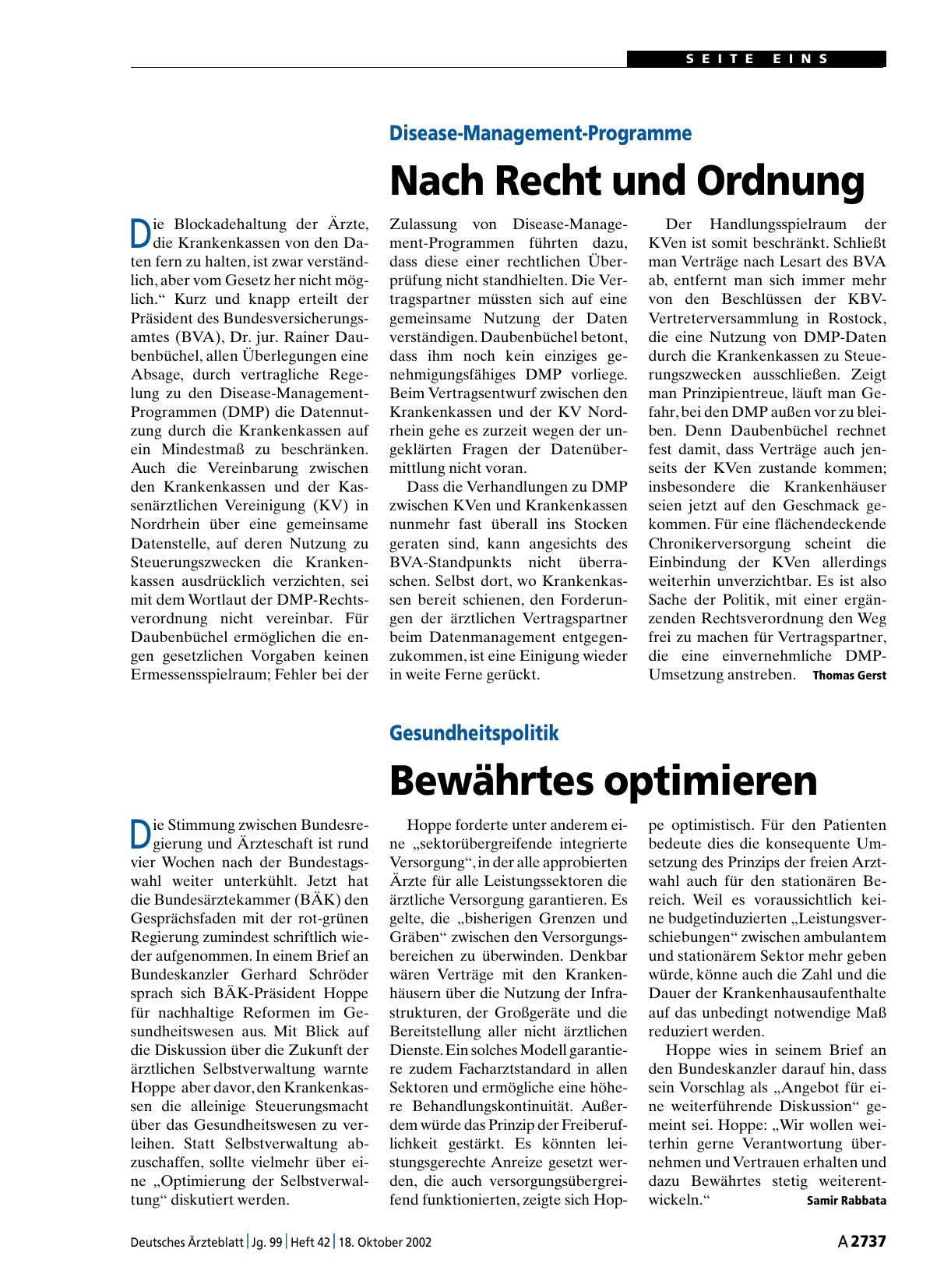 Vorschauseite 1: Disease-Management-Programme: Nach Recht und Ordnung