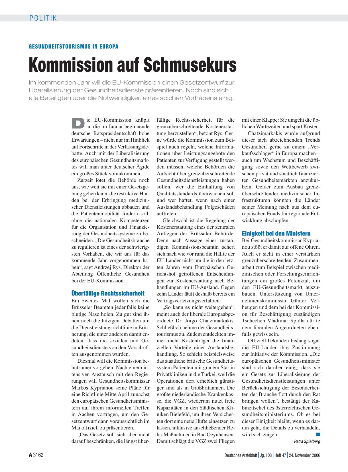 Vorschauseite 1: Gesundheitstourismus in Europa: Kommission auf Schmusekurs