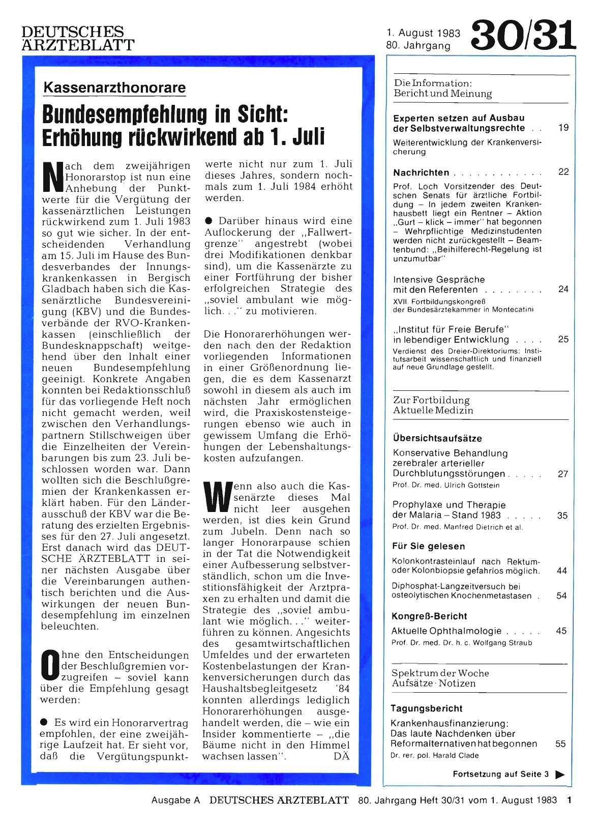 Vorschauseite 1: Kassenarzthonorare: Bundesempfehlung in Sicht: Erhöhung rückwirkend ab 1. Juli