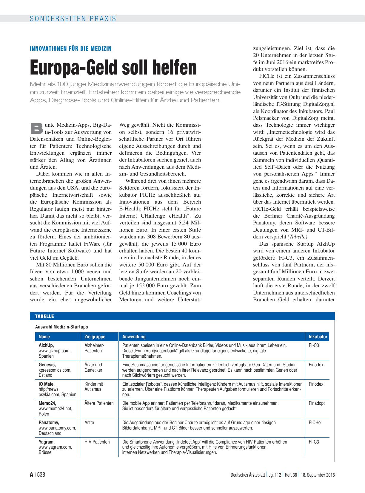 Vorschauseite 1: Innovationen für die Medizin: Europa-Geld soll helfen