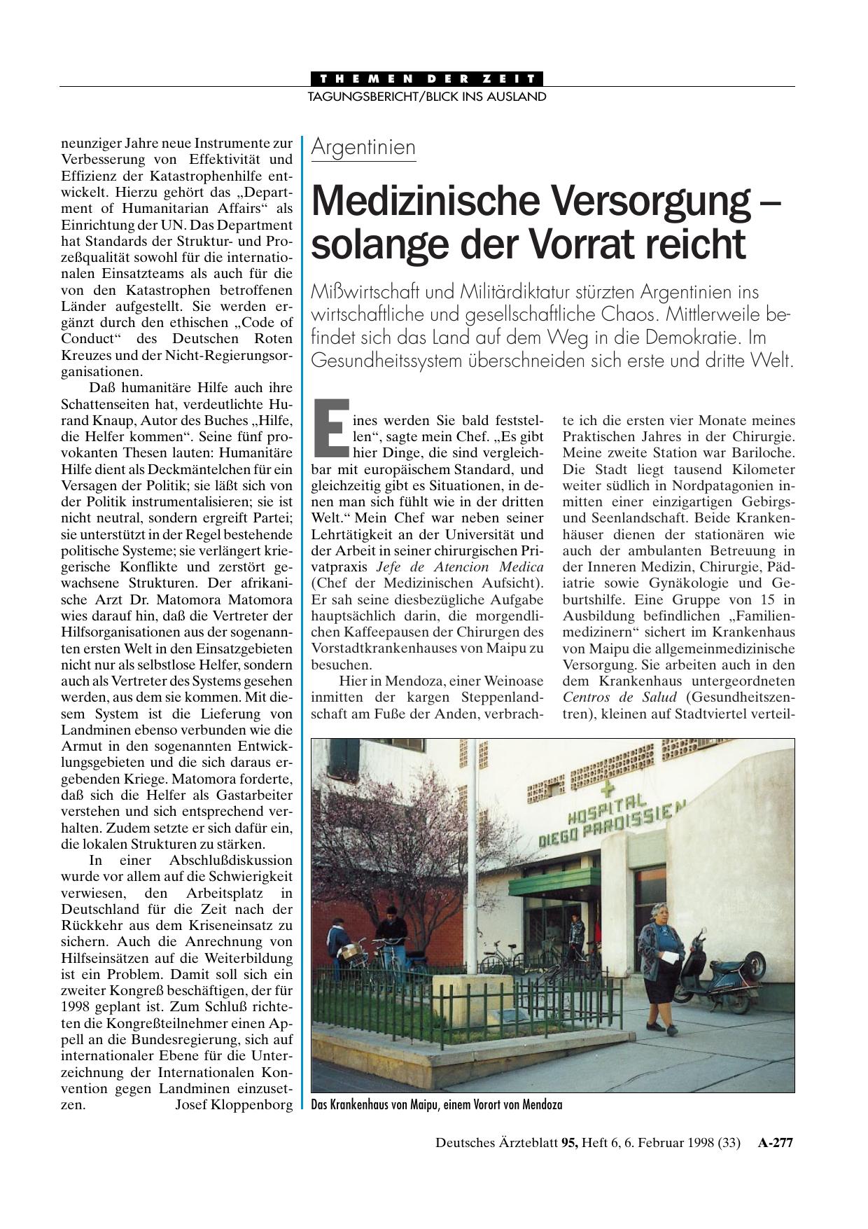 Vorschauseite 1: Argentinien: Medizinische Versorgung - solange der Vorrat reicht