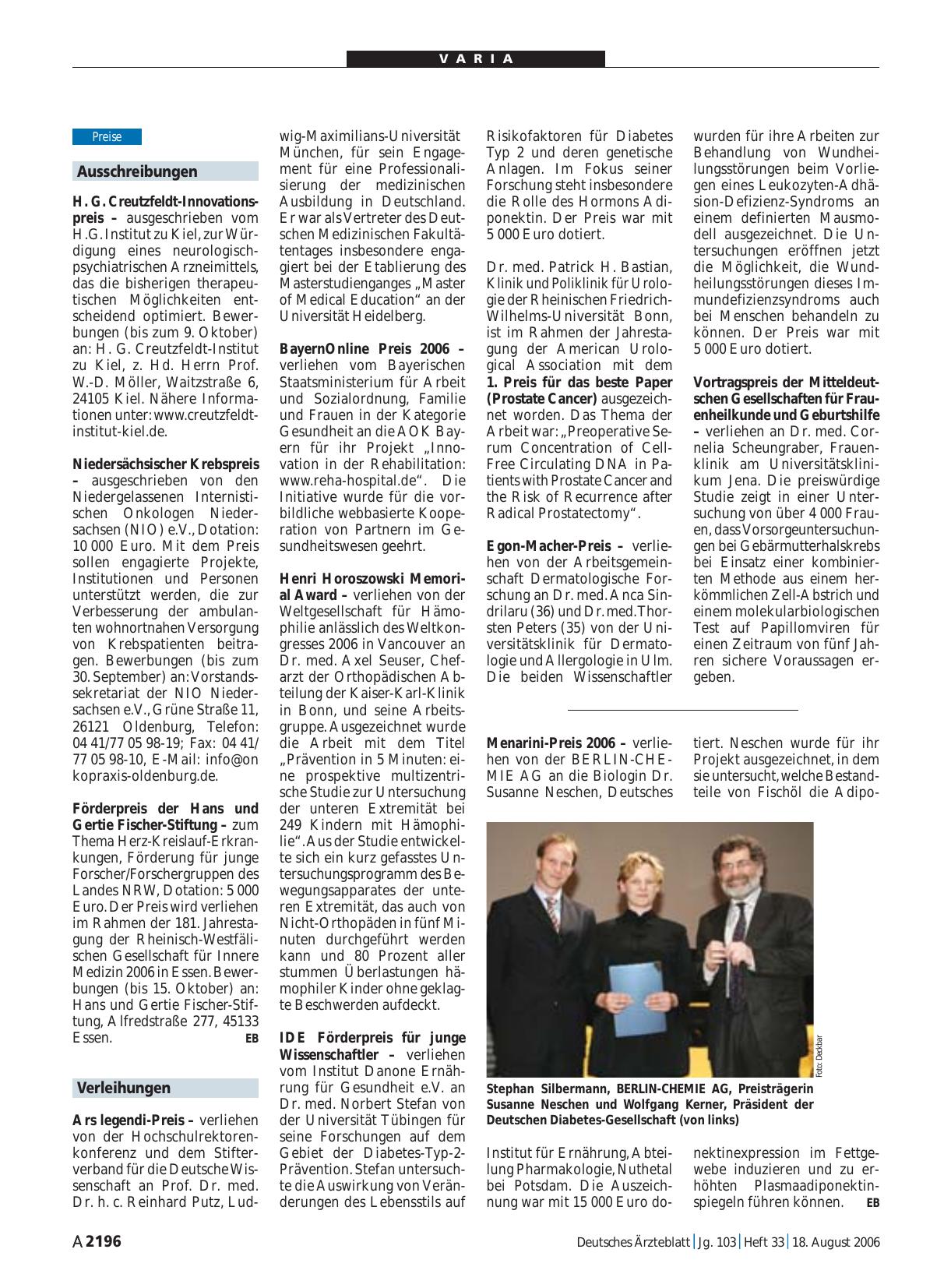 Vorschauseite 1: Verleihungen