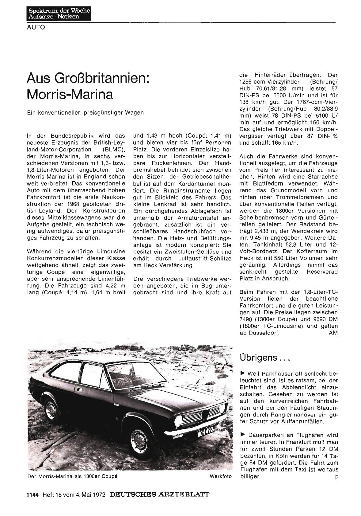 Vorschauseite 1: Aus Großbritannien: Morris-Marina