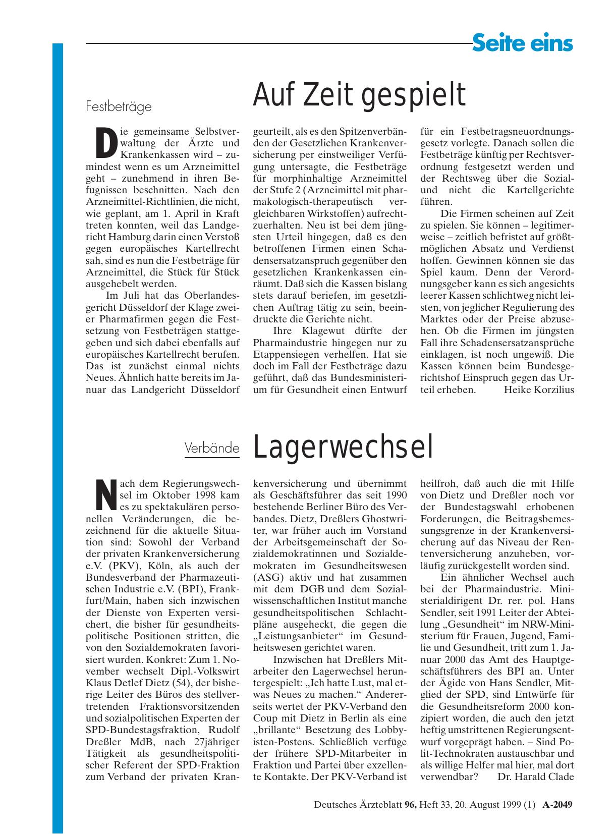 Vorschauseite 1: Festbeträge: Auf Zeit gespielt