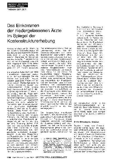 Vorschauseite 1: Das Einkommen der niedergelassenen Ärzte im Spiegel der Kostenstrukturerhebung