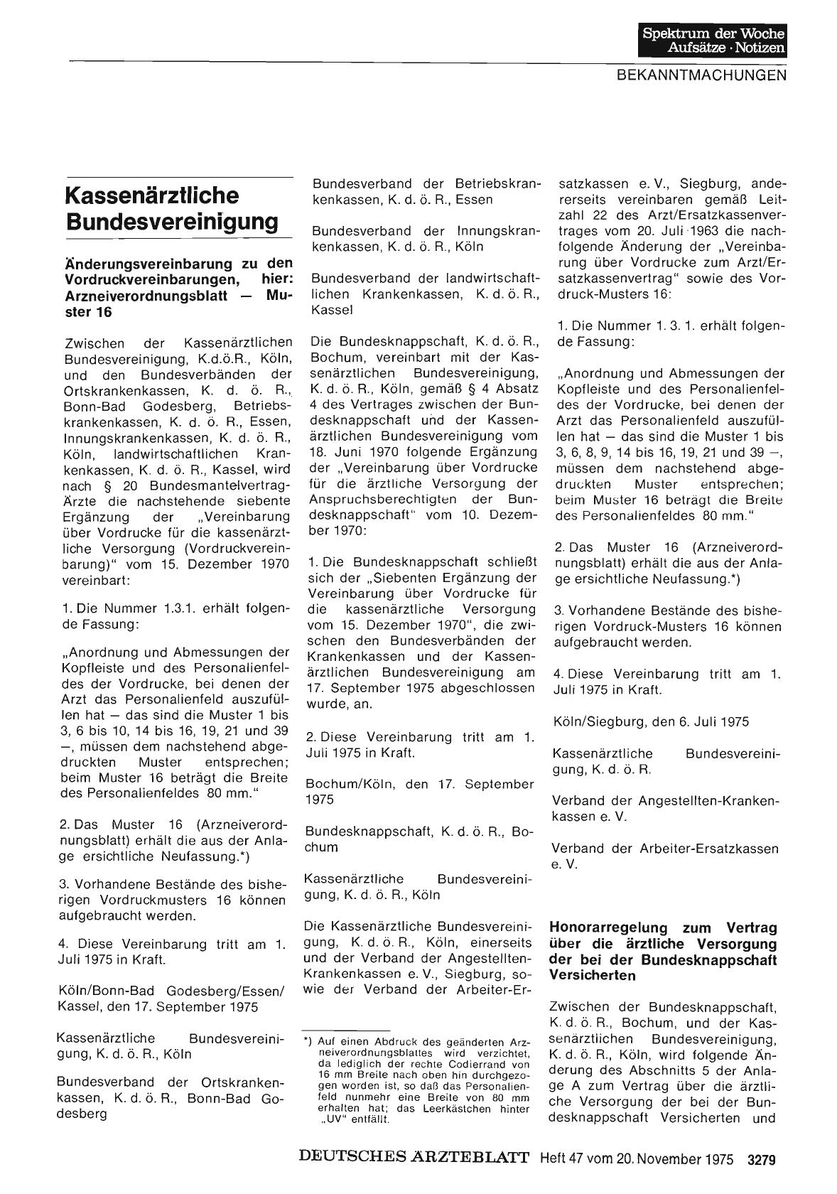 Vorschauseite 1: Kassenärztliche Bundesvereinigung: Änderungsvereinbarung zu den Vordruckvereinbarungen, hier: Arzneiverordnungsblatt — Muster 16