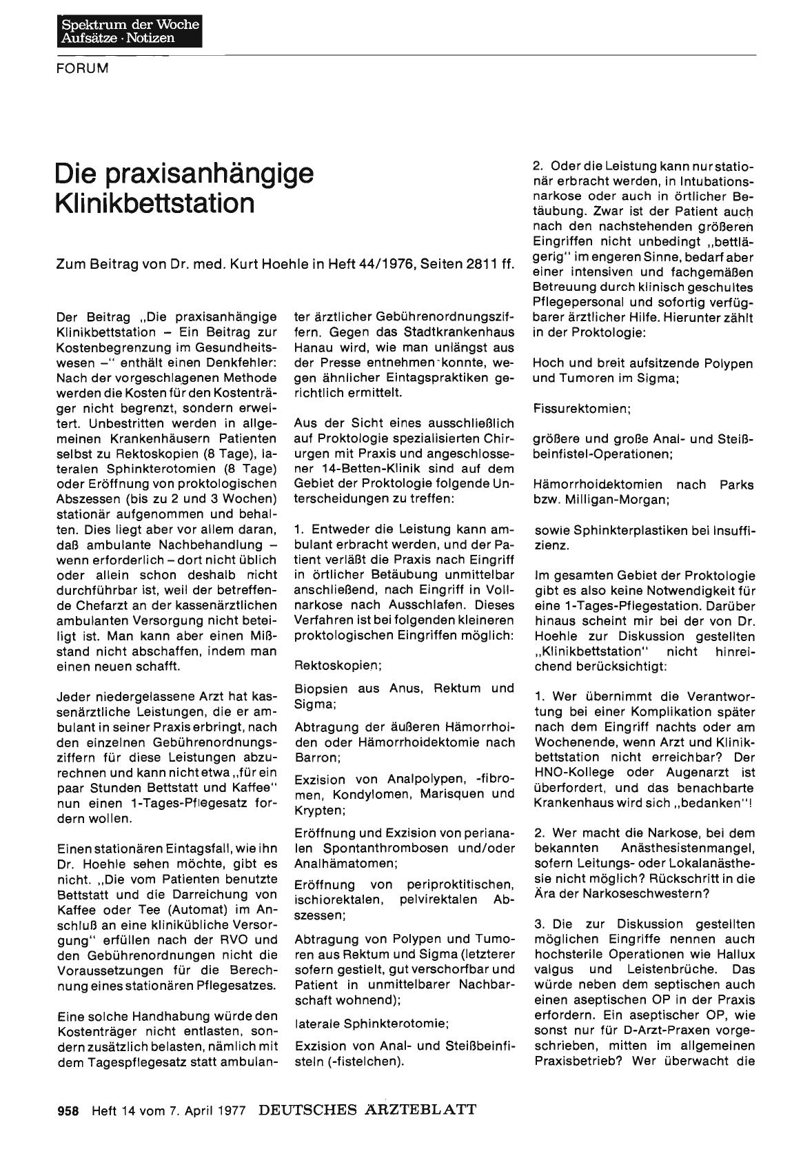 Vorschauseite 1: Die praxisanhängige Klinikbettstation