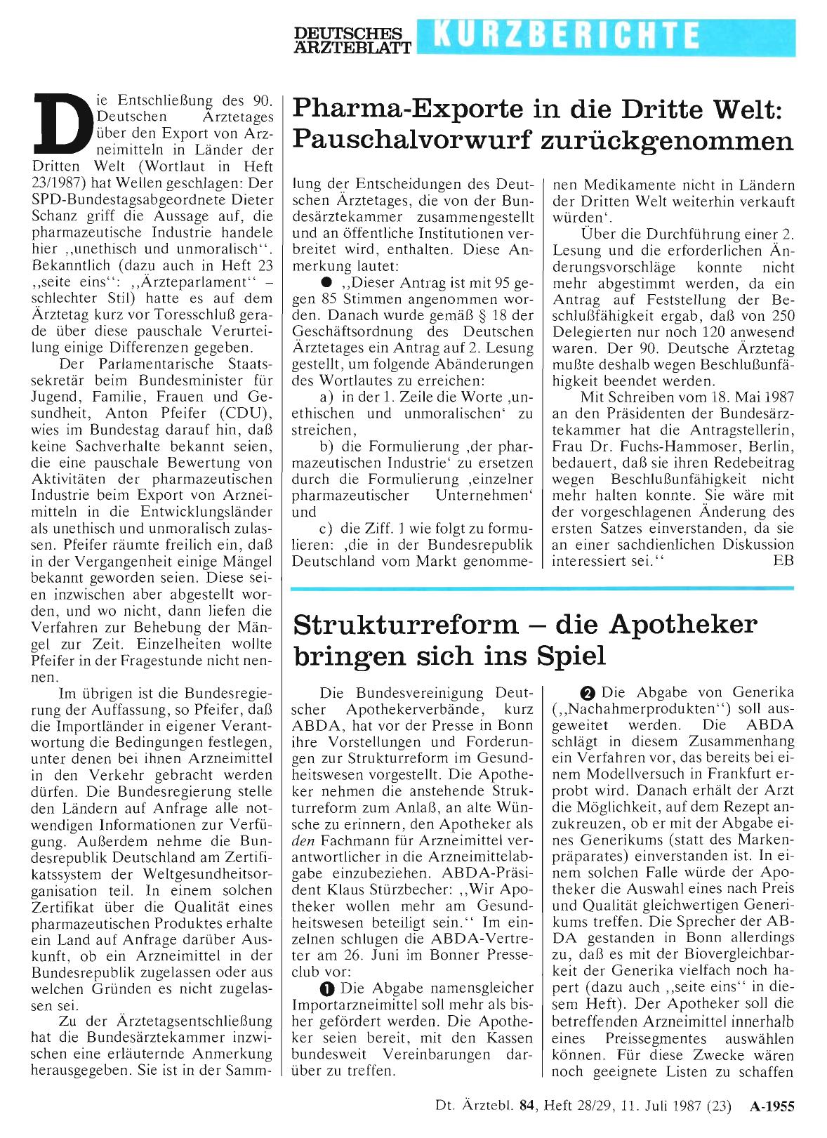 Vorschauseite 1: Pharma-Exporte in die Dritte Welt: Pauschalvorwurf zurückgenommen