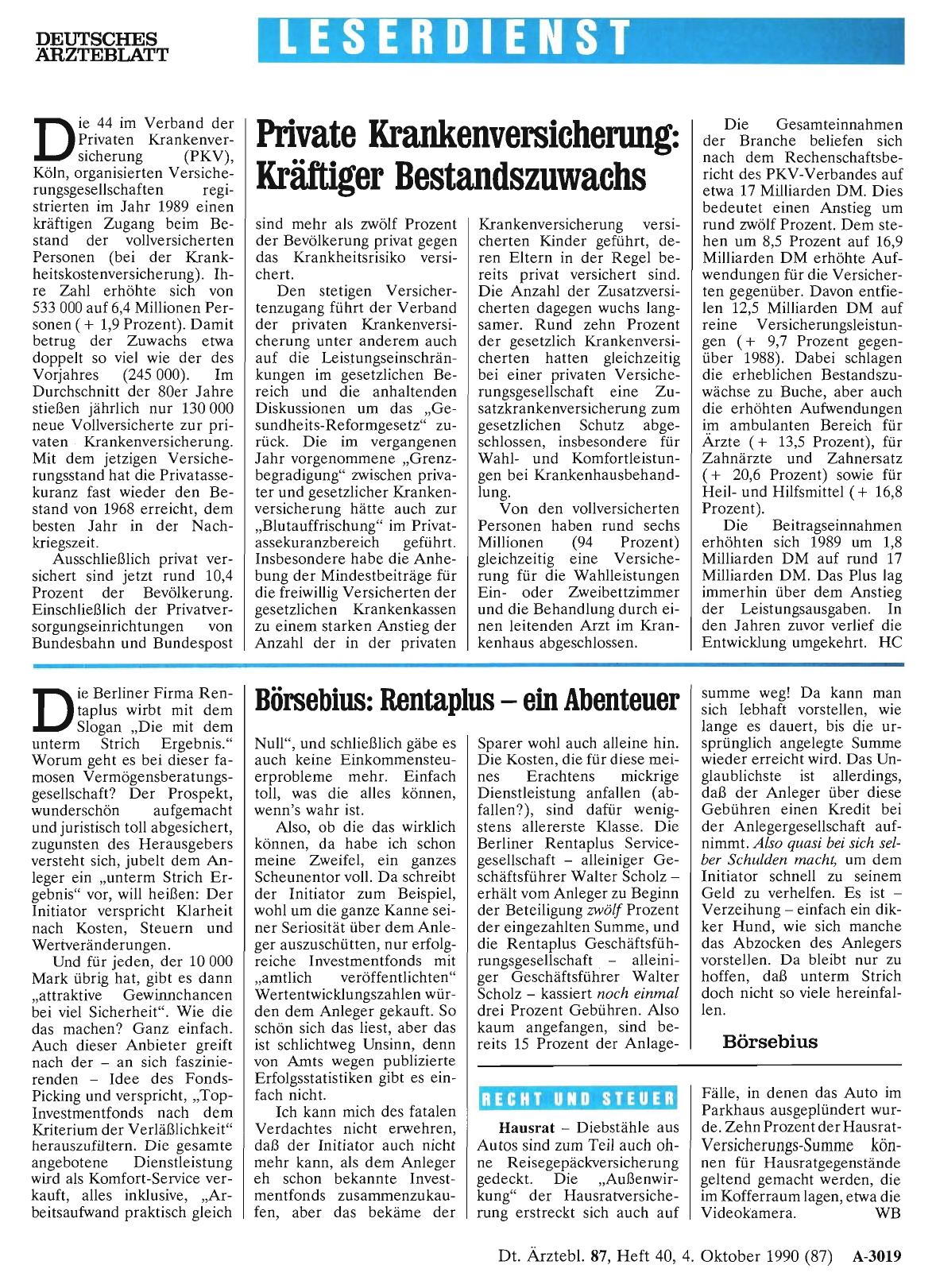 Vorschauseite 1: Börsebius: Rentaplus — ein Abenteuer