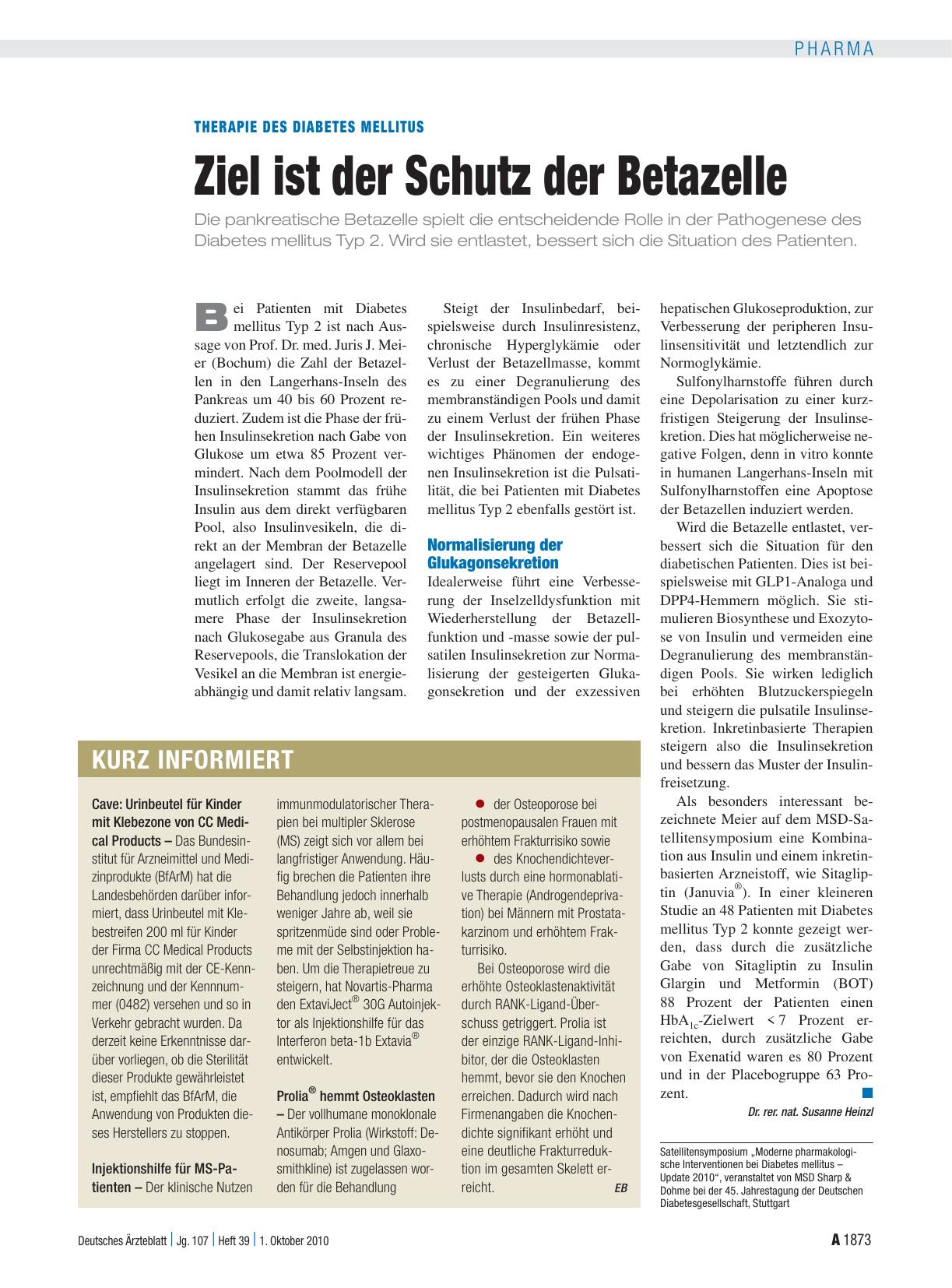 Vorschauseite 1: Therapie des Diabetes mellitus: Ziel ist der Schutz der Betazelle