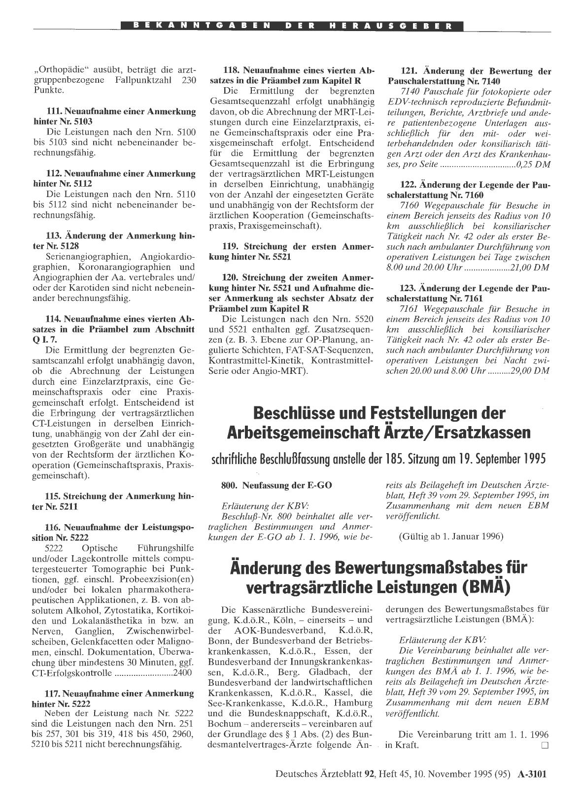 Vorschauseite 1: Änderung des Bewertungsmaßstabes für vertragsärztliche Leistungen (BMÄ)