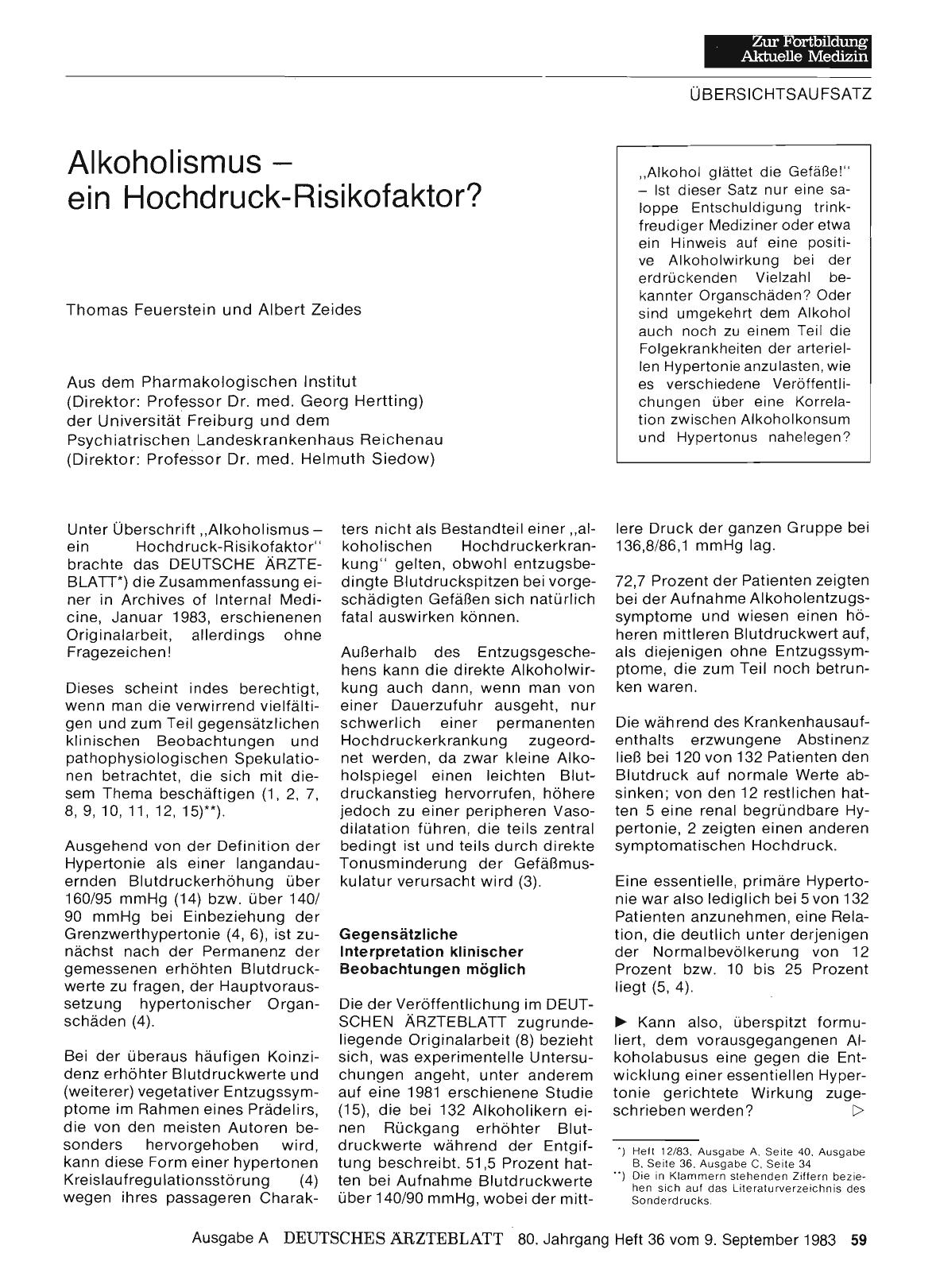 Vorschauseite 1: Alkoholismus - ein Hochdruck-Risikofaktor?