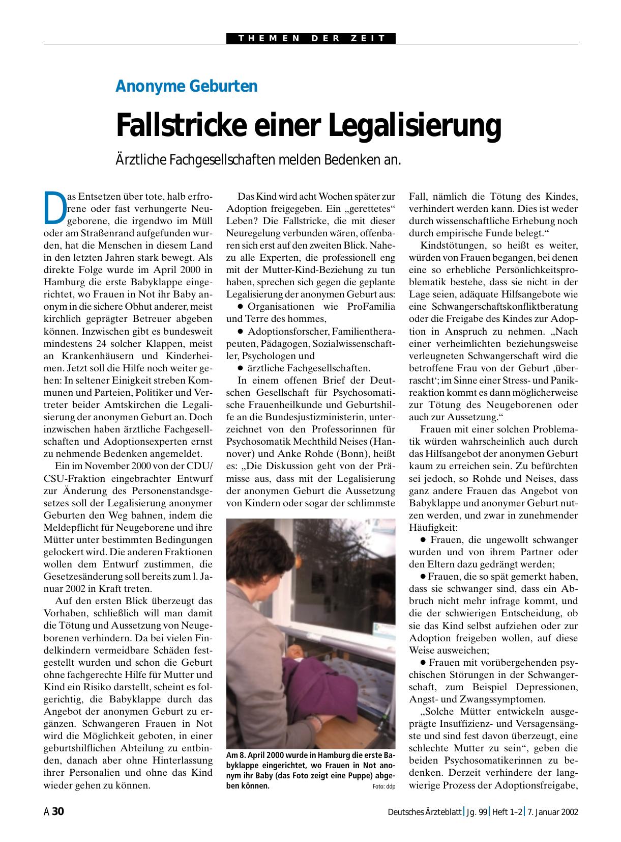 Vorschauseite 1: Anonyme Geburten: Fallstricke einer Legalisierung