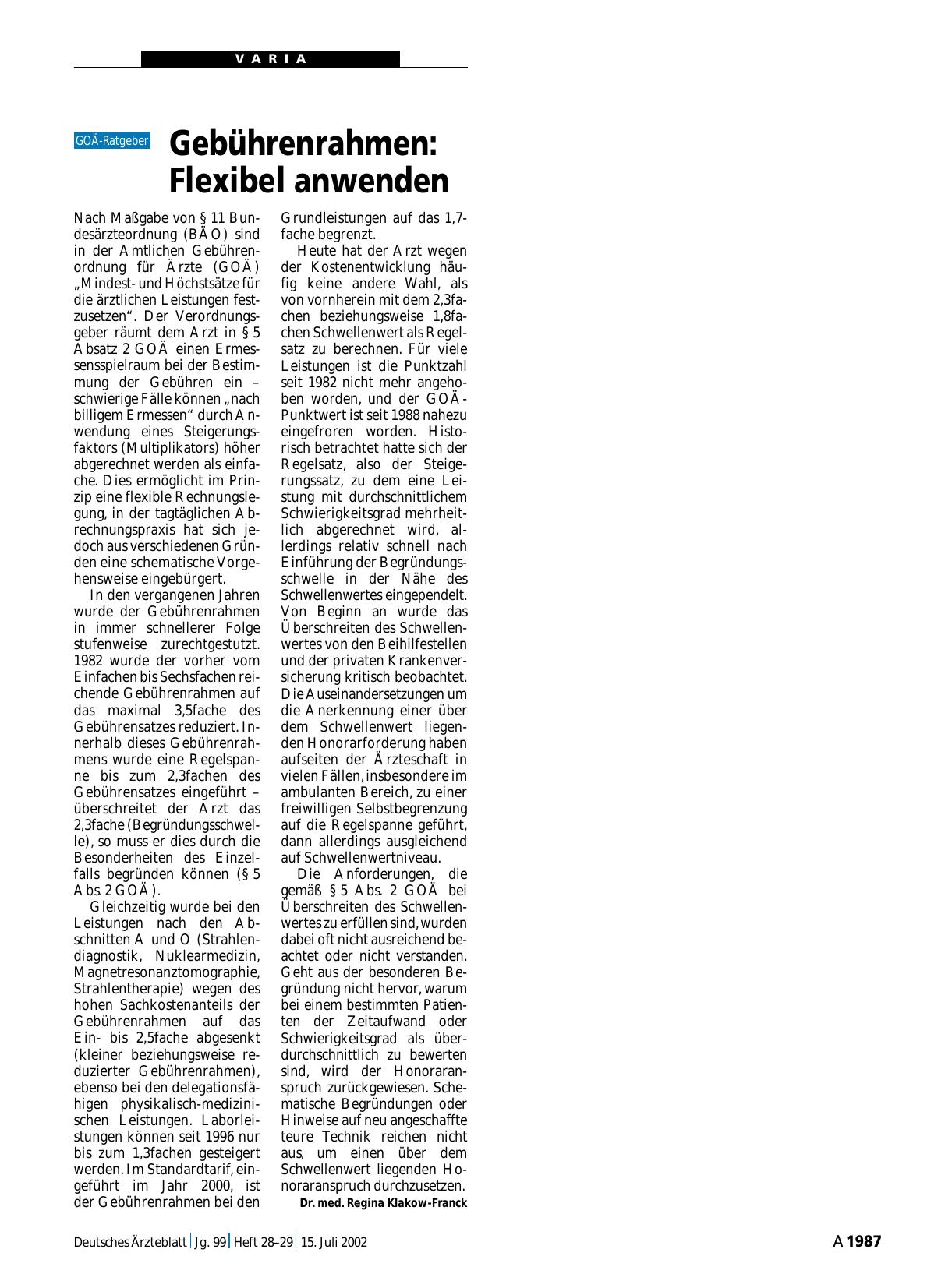 Vorschauseite 1: Gebührenrahmen: Flexibel anwenden
