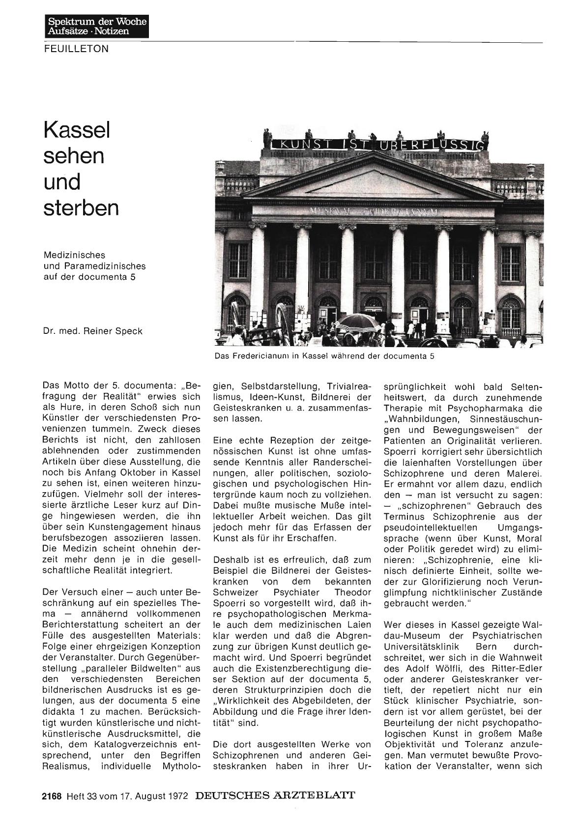 Vorschauseite 1: Kassel sehen und sterben: Medizinisches und Paramedizinisches auf der documenta 5