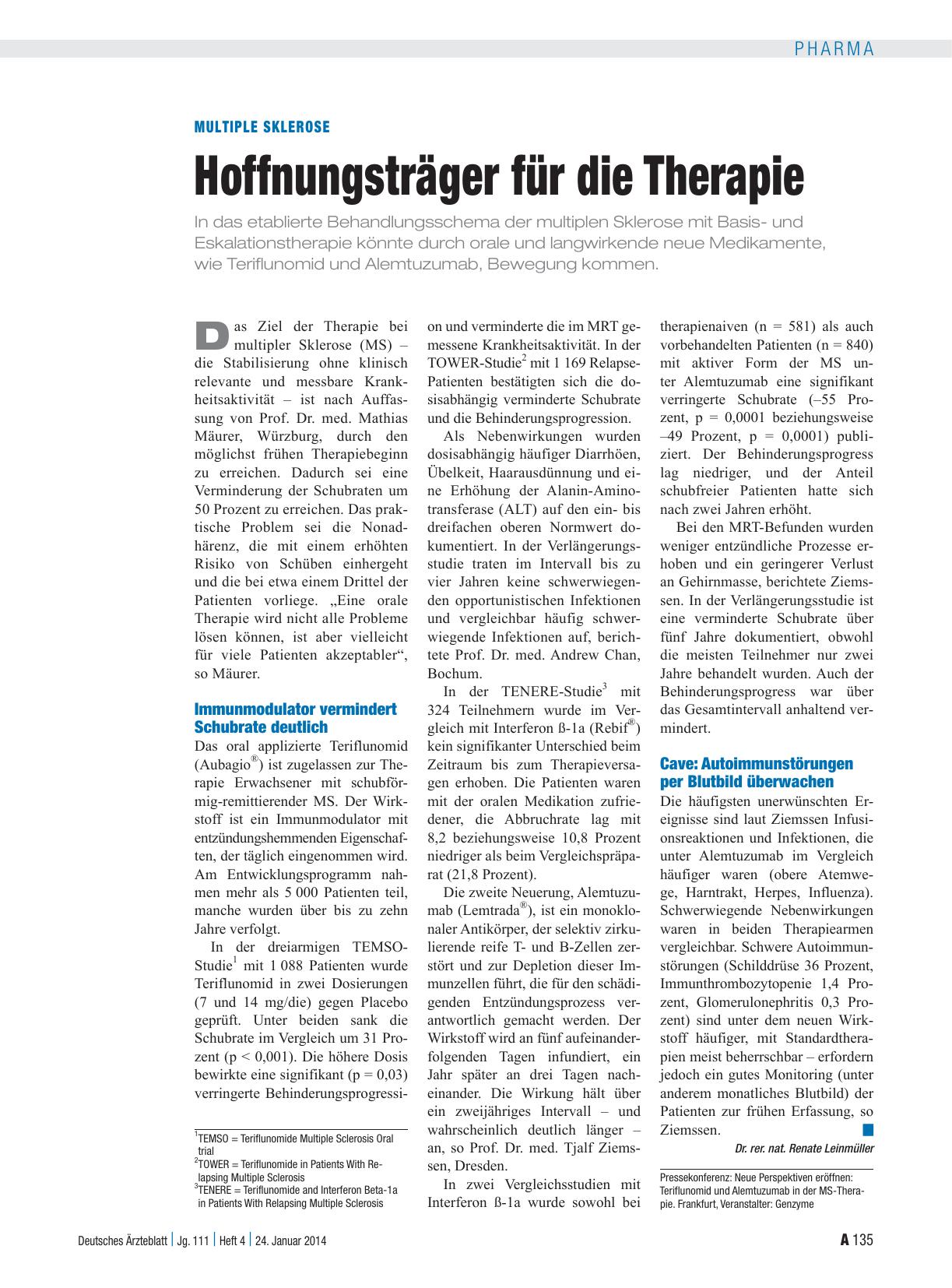 Vorschauseite 1: Multiple Sklerose: Hoffnungsträger für die Therapie