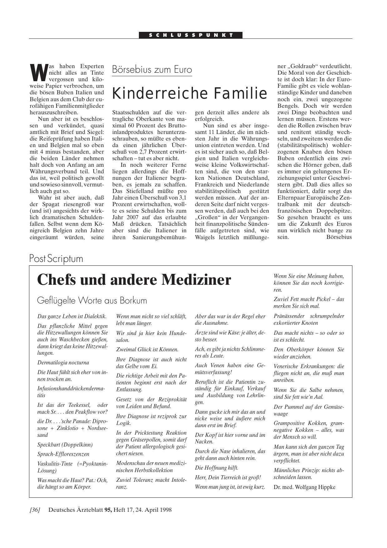 Vorschauseite 1: Börsebius zum Euro: Kinderreiche Familie