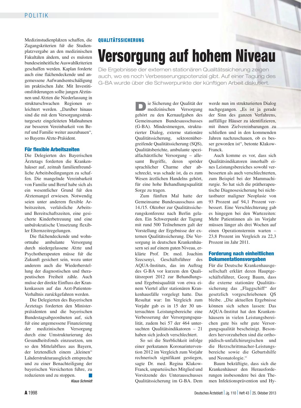 Vorschauseite 1: Qualitätssicherung: Versorgung auf hohem Niveau