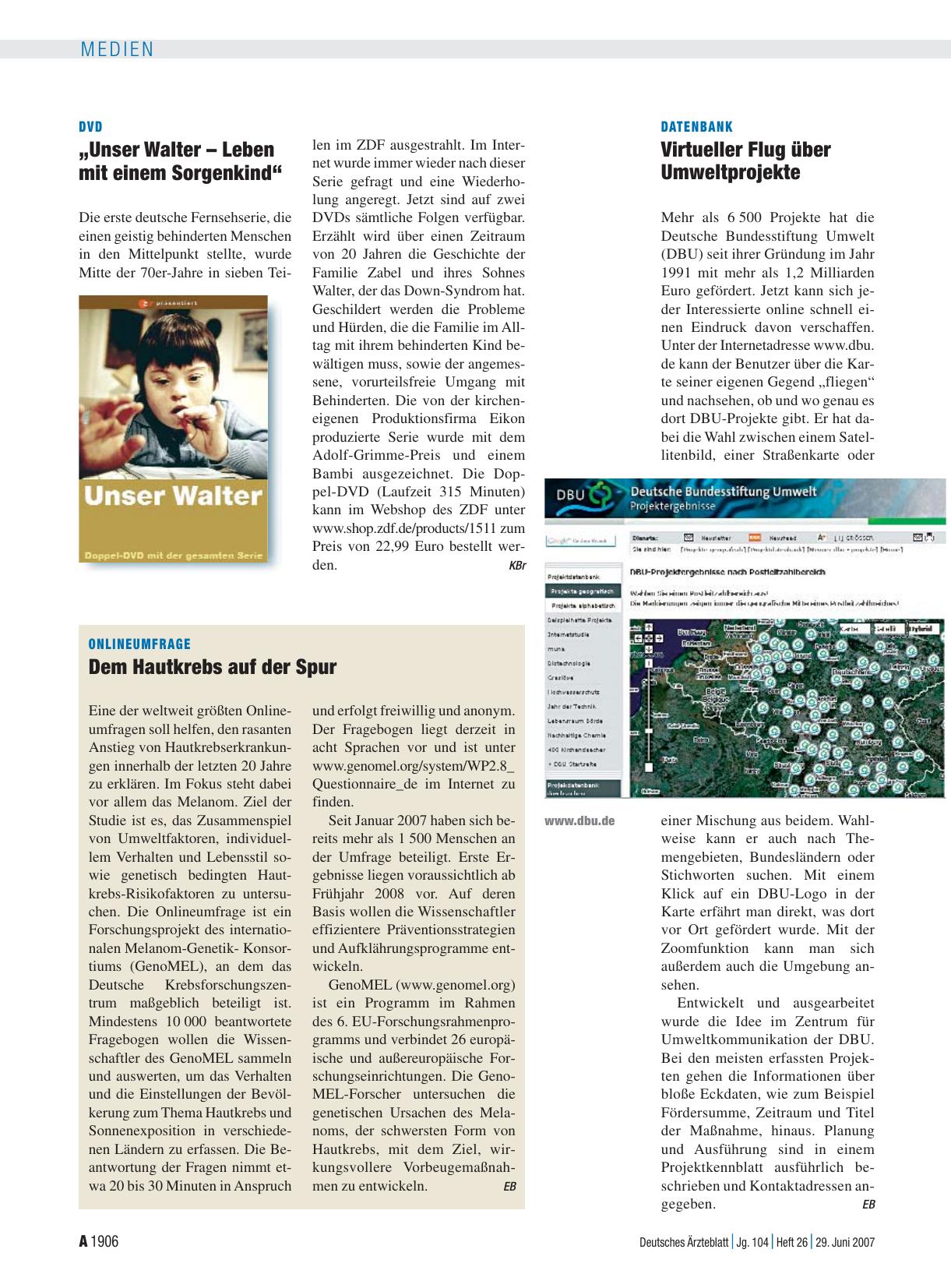 Vorschauseite 1: Onlineumfrage: Dem Hautkrebs auf der Spur