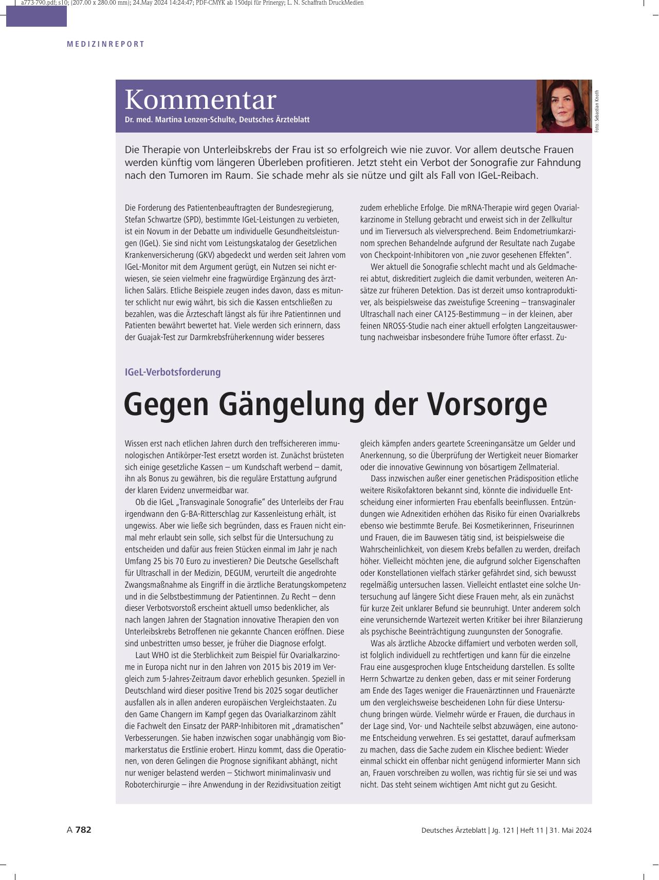 Vorschauseite 1: IGeL-Verbotsforderung: Gegen Gängelung der Vorsorge