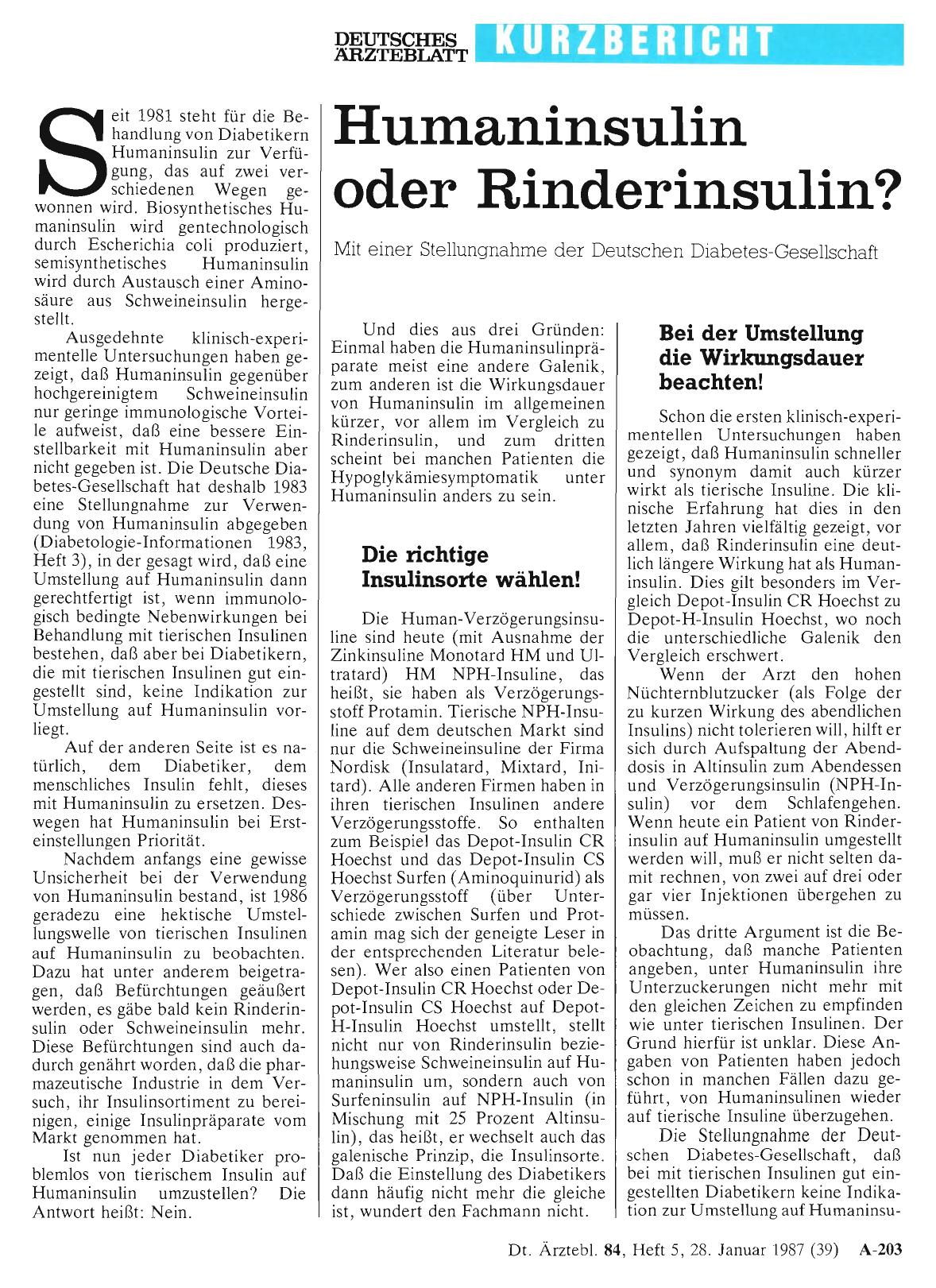 Vorschauseite 1: Humaninsulin oder Rinderinsulin?