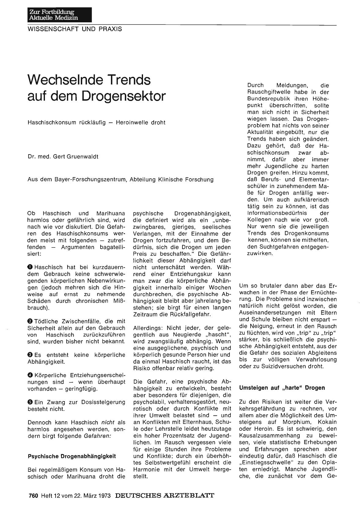 Vorschauseite 1: Wechselnde Trends auf dem Drogensektor: Haschischkonsum rückläufig — Heroinwelle droht