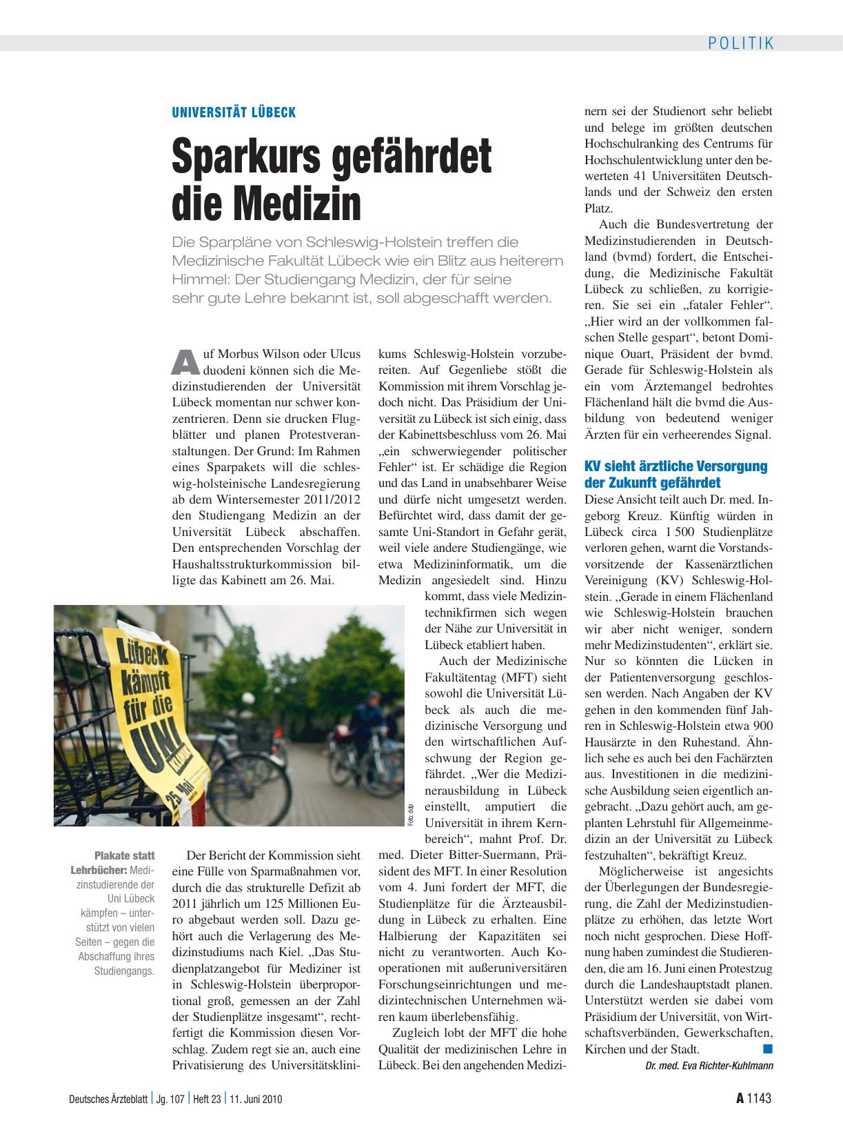 Vorschauseite 1: Universität Lübeck: Sparkurs gefährdet die Medizin