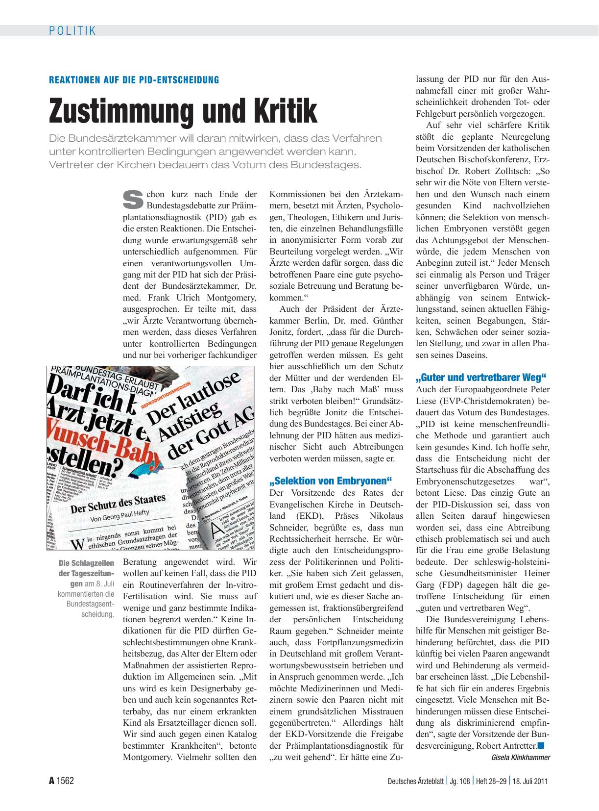 Vorschauseite 1: Reaktionen auf die PID-Entscheidung: Zustimmung und Kritik