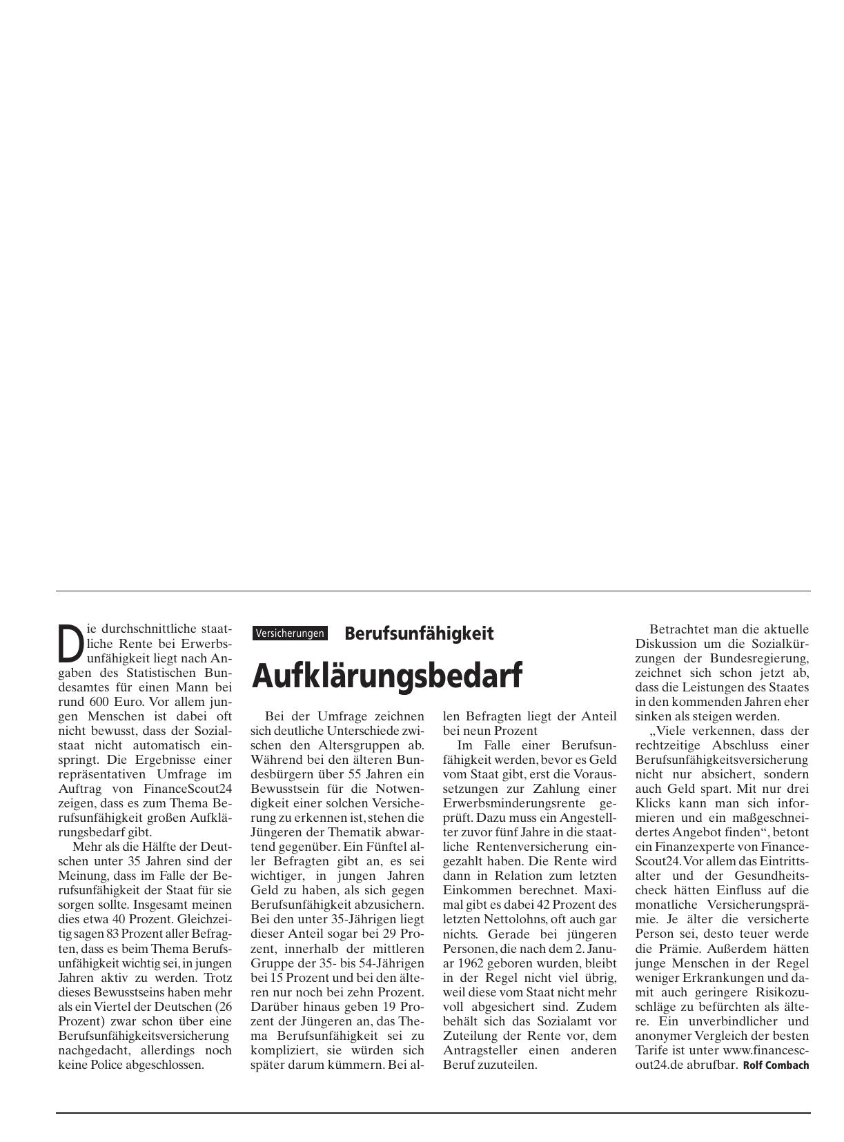 Vorschauseite 1: Berufsunfähigkeit: Aufklärungsbedarf