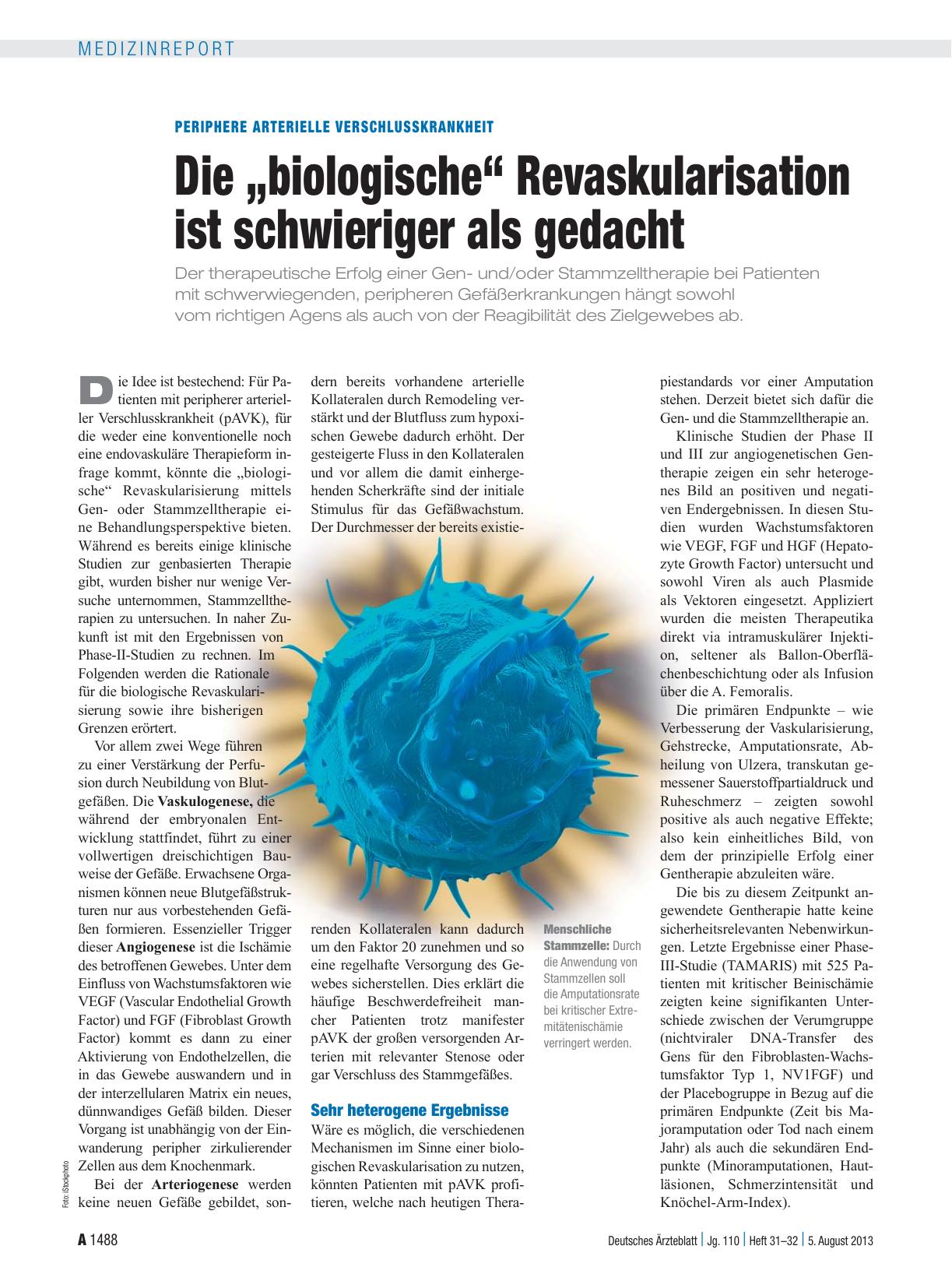 Vorschauseite 1: Periphere arterielle Verschlusskrankheit: Die „biologische“ Revaskularisation ist schwieriger als gedacht