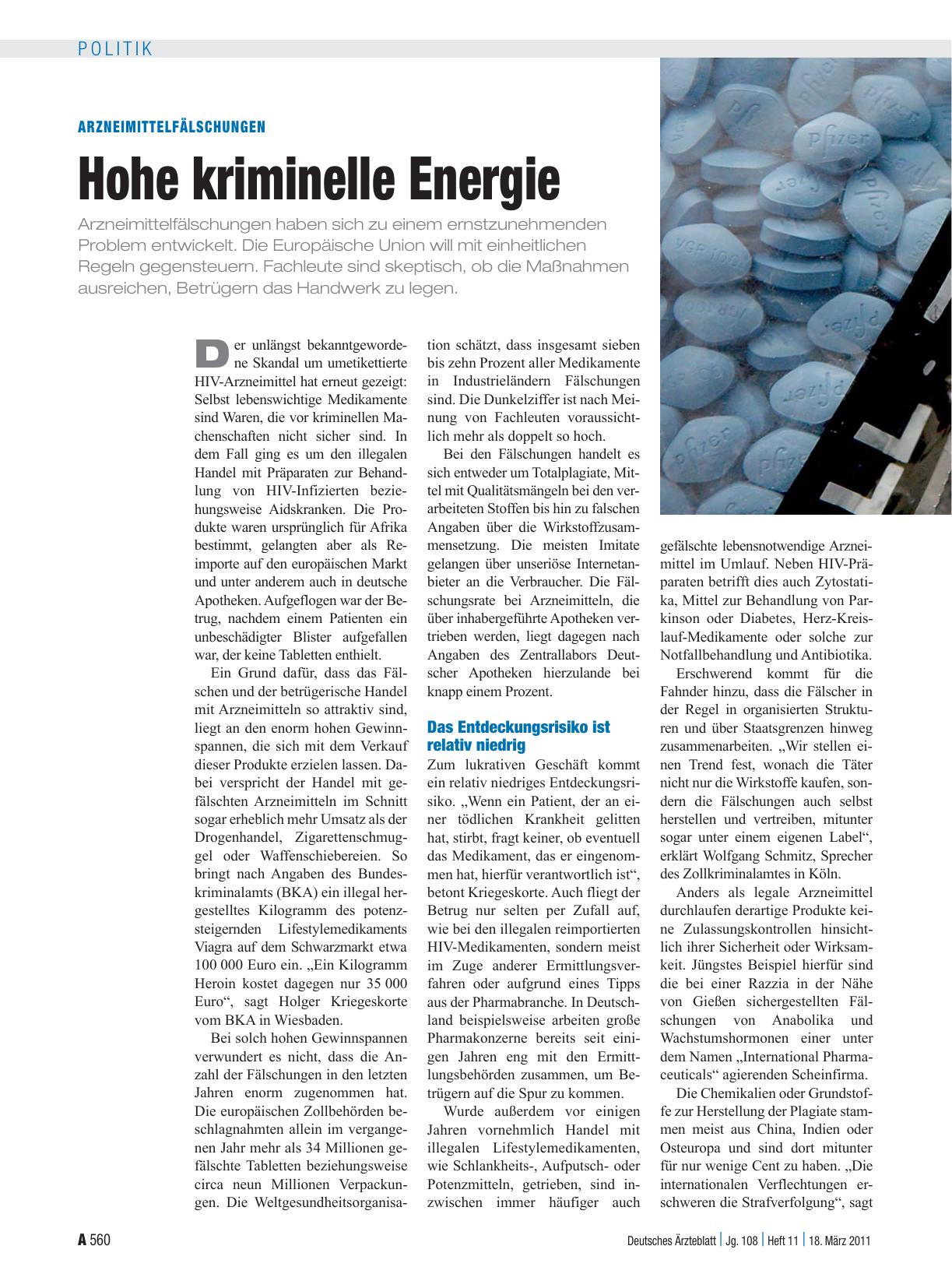 Vorschauseite 1: Arzneimittelfälschungen: Hohe kriminelle Energie