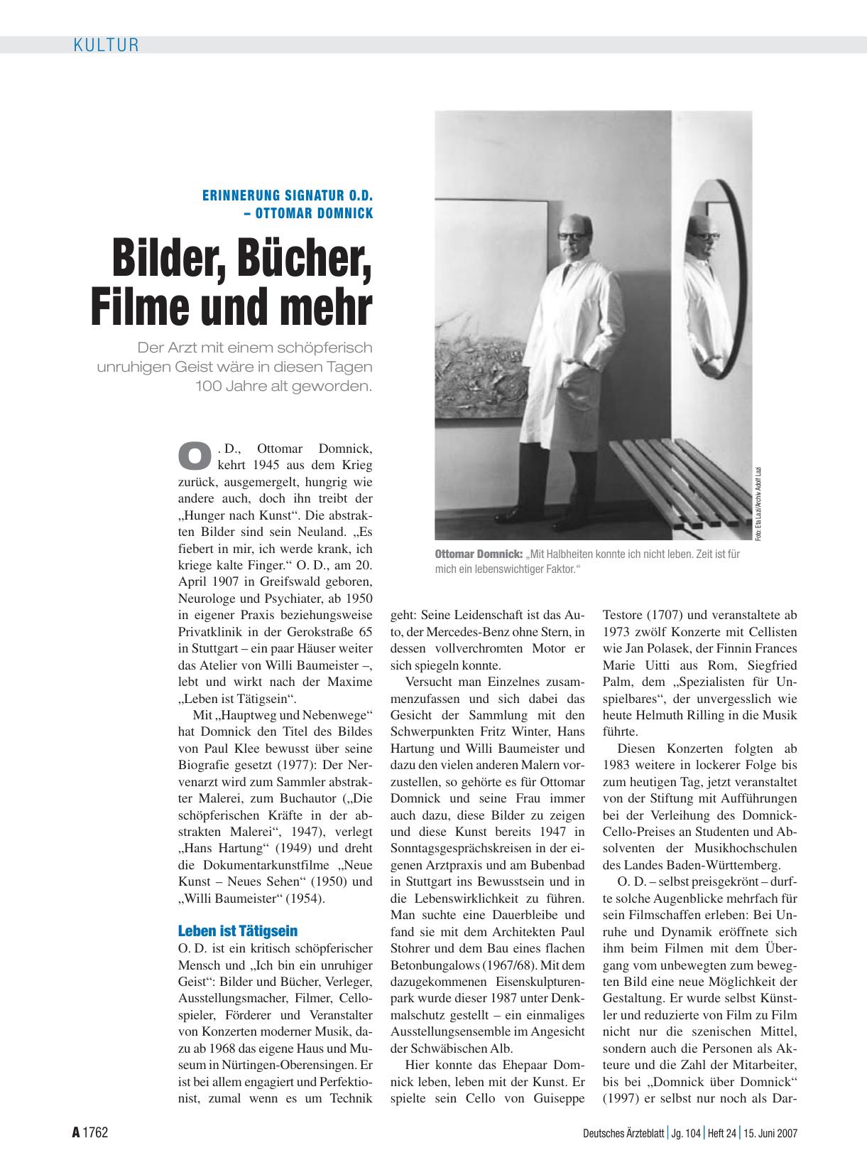 Vorschauseite 1: Erinnerung Signatur O. D. – Ottomar Domnick: Bilder, Bücher, Filme und mehr