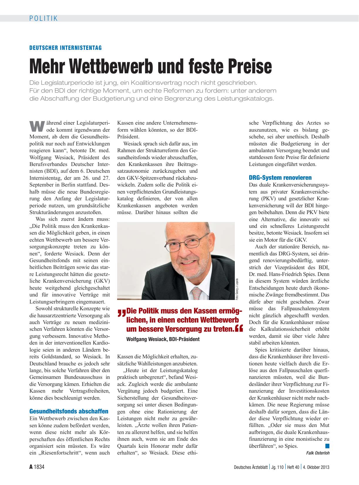 Vorschauseite 1: Deutscher Internistentag: Mehr Wettbewerb und feste Preise
