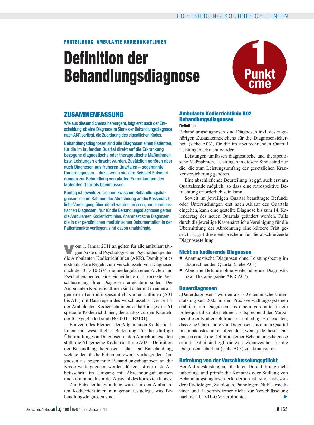 Vorschauseite 1: Ambulante Kodierrichtlinien – Definition der Behandlungsdiagnose