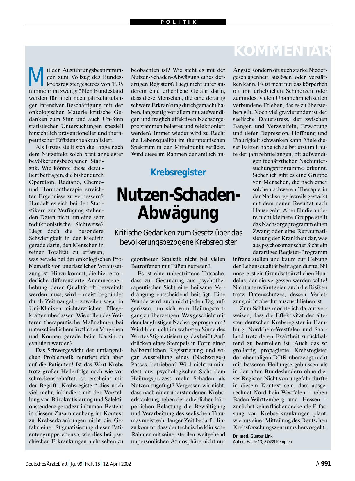 Vorschauseite 1: Krebsregister: Nutzen-Schaden-Abwägung