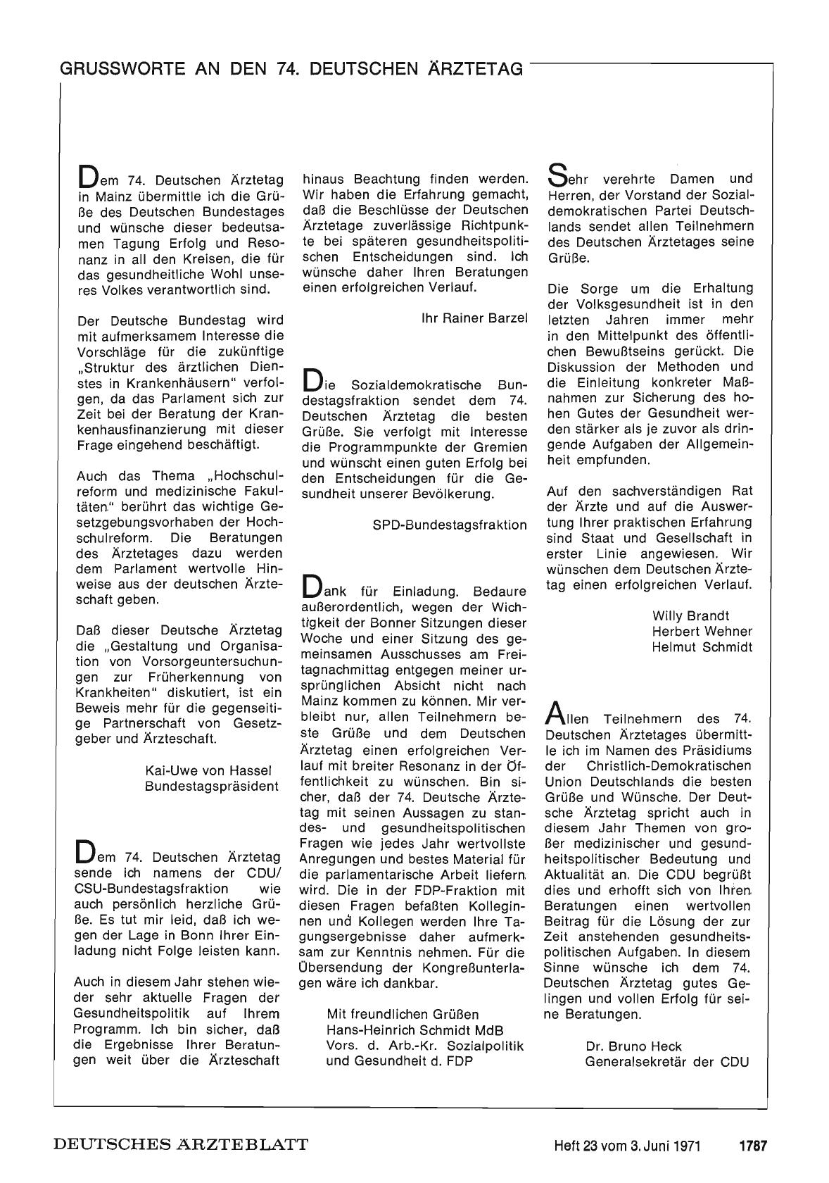 Vorschauseite 1: Grussworte an den 74. Deutschen Ärztetag