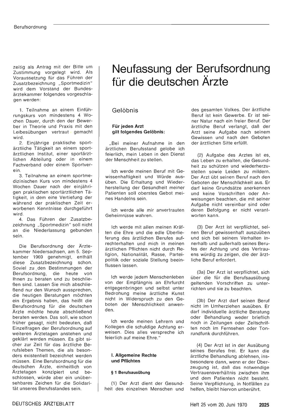 Vorschauseite 1: Neufassung der Berufsordnung für die deutschen Ärzte