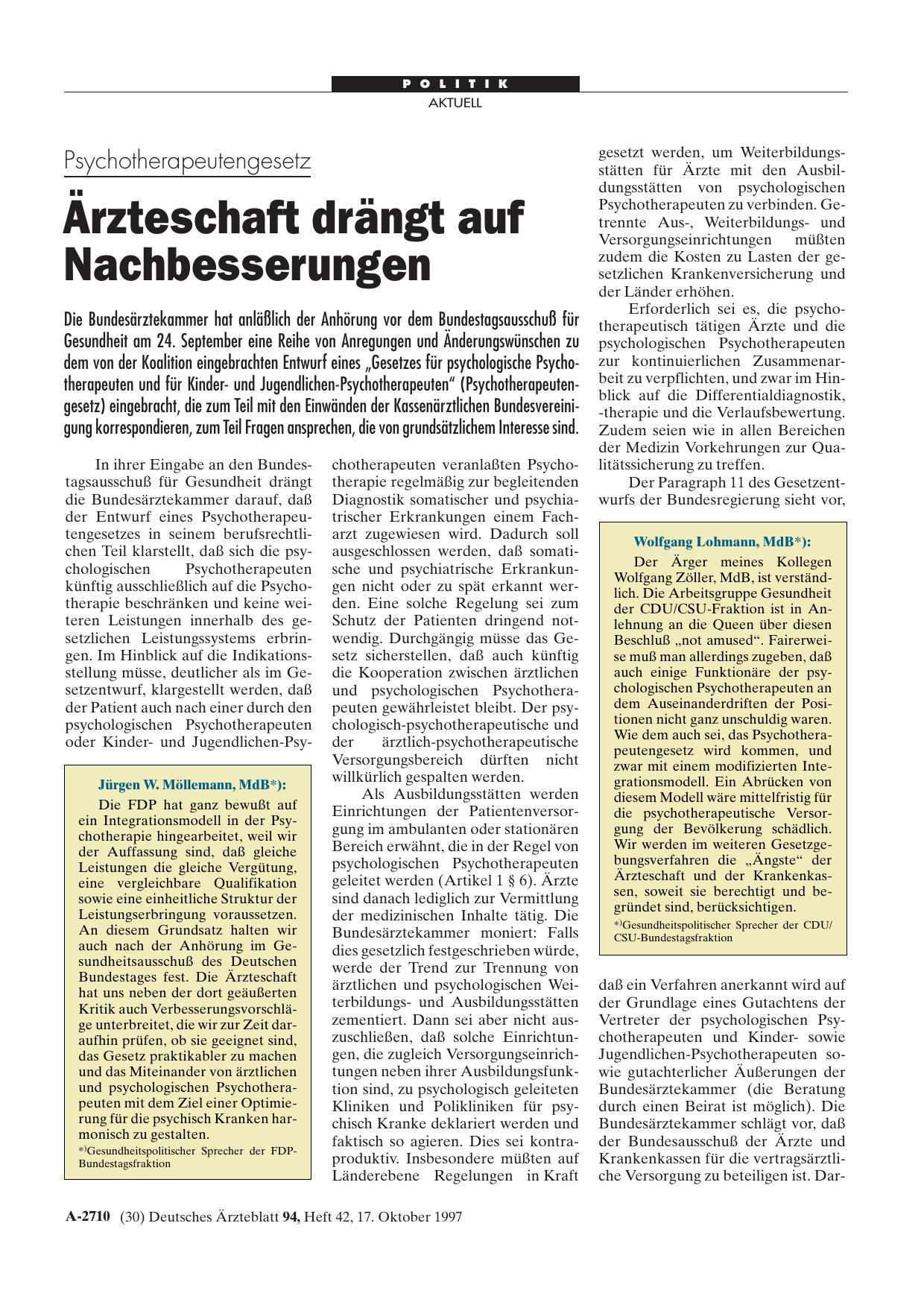 Vorschauseite 1: Psychotherapeutengesetz: Ärzteschaft drängt auf Nachbesserungen