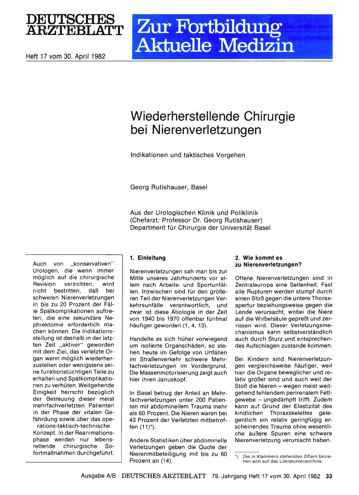 Vorschauseite 1: Wiederherstellende Chirurgie bei Nierenverletzungen