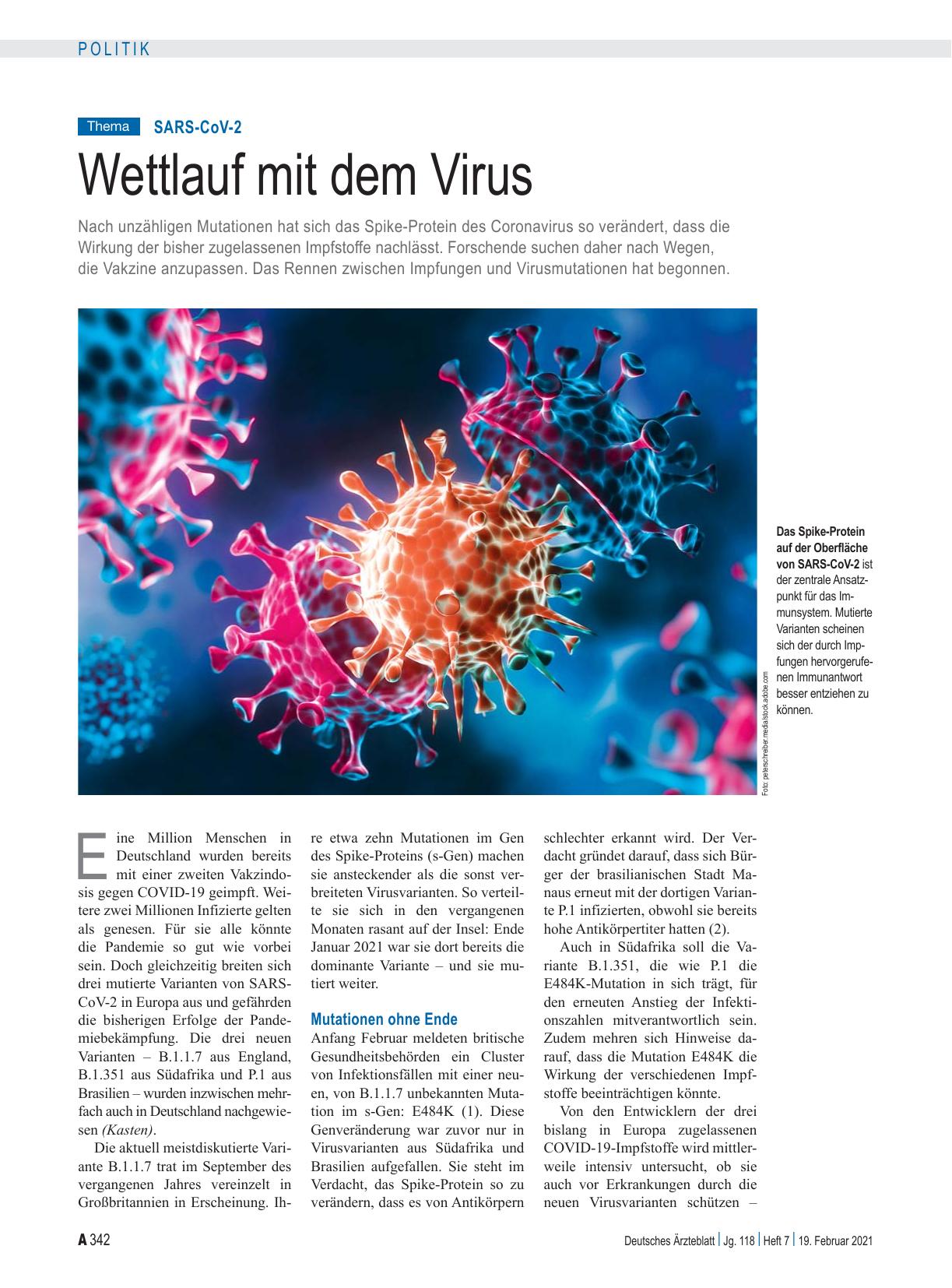 Vorschauseite 1: SARS-CoV-2: Wettlauf mit dem Virus
