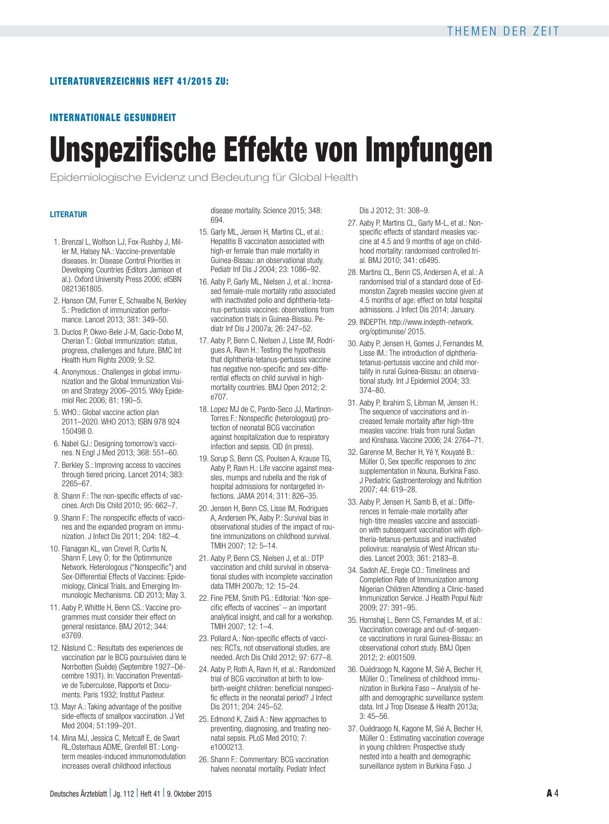 Vorschauseite 4: Internationale Gesundheit: Unspezifische Effekte von Impfungen