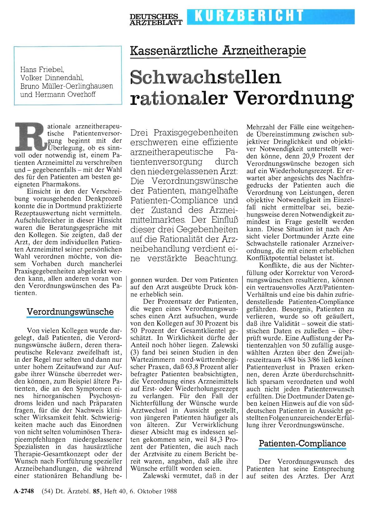 Vorschauseite 1: Kassenärztliche Arzneitherapie: Schwachstellen rationaler Verordnung