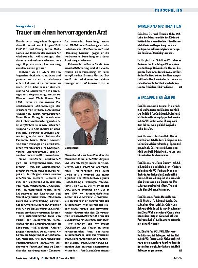Vorschauseite 1: Georg Peters †: Trauer um einen hervorragenden Arzt