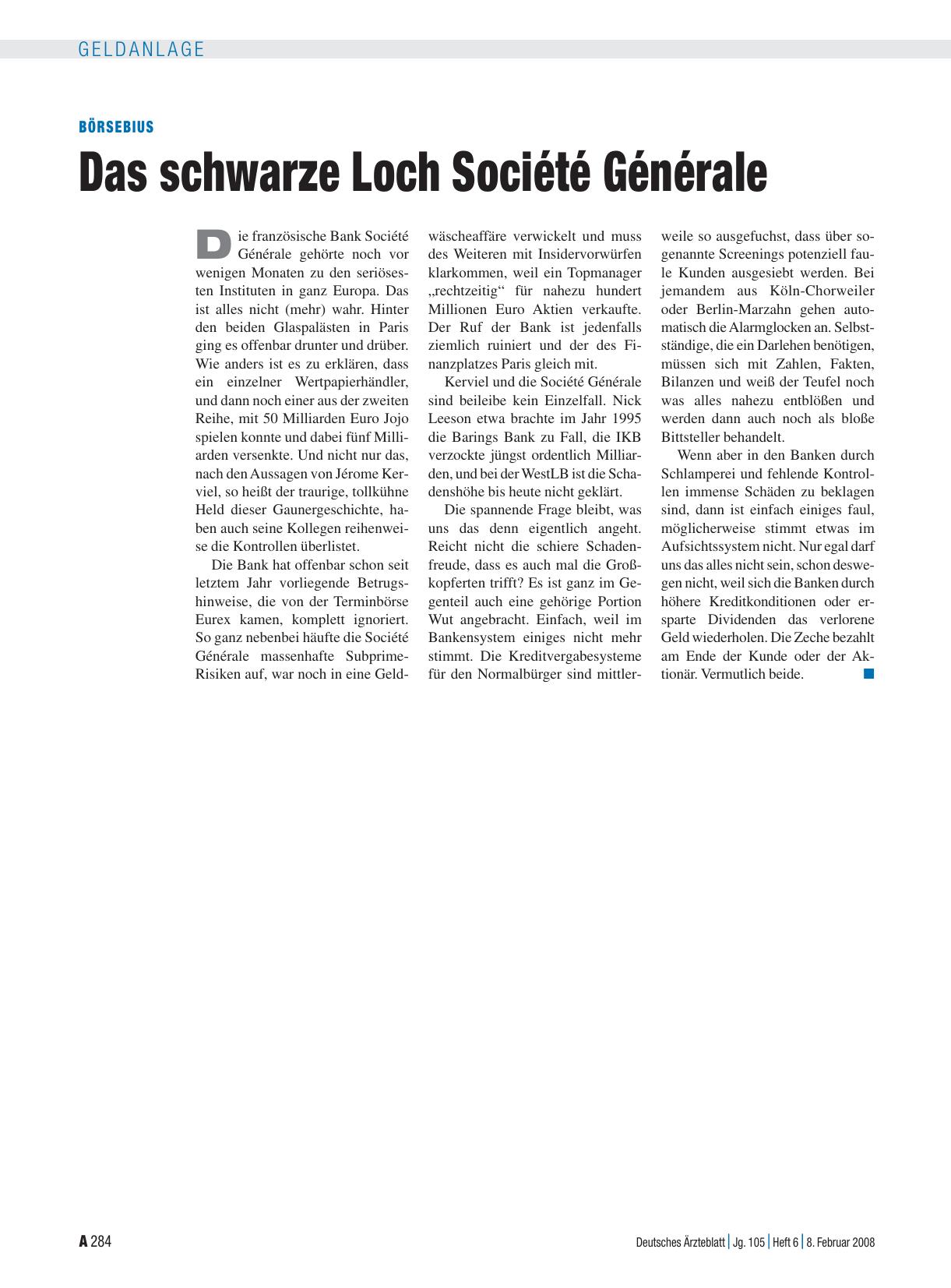 Vorschauseite 1: Börsebius: Das schwarze Loch Société Générale