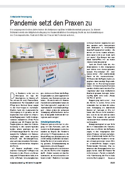 Vorschauseite 1: Ambulante Versorgung: Pandemie setzt den Praxen zu