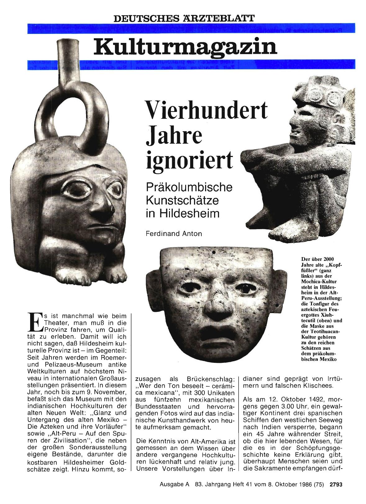 Vorschauseite 1: Vierhundert Jahre ignoriert: Präkolumbische Kunstschätze in Hildesheim
