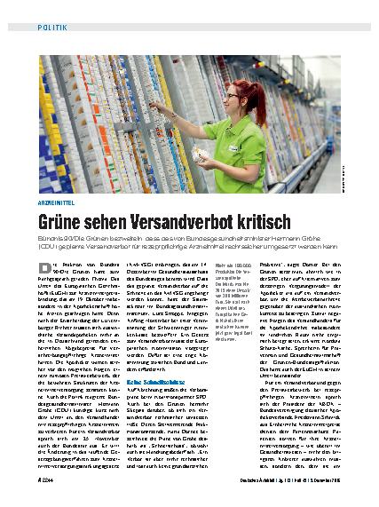 Vorschauseite 1: Arzneimittel: Grüne sehen Versandverbot kritisch