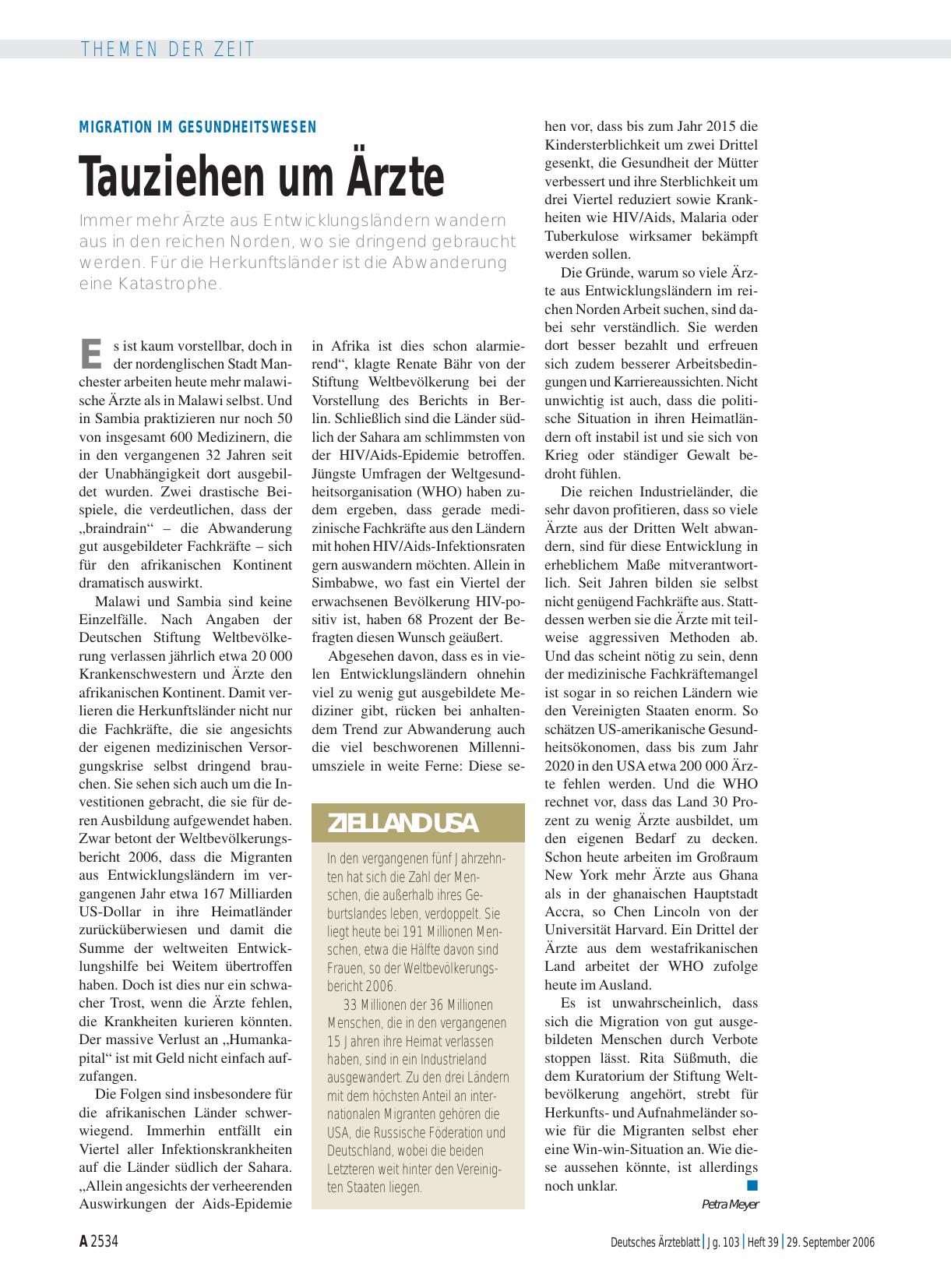 Vorschauseite 1: Migration im Gesundheitswesen: Tauziehen um Ärzte