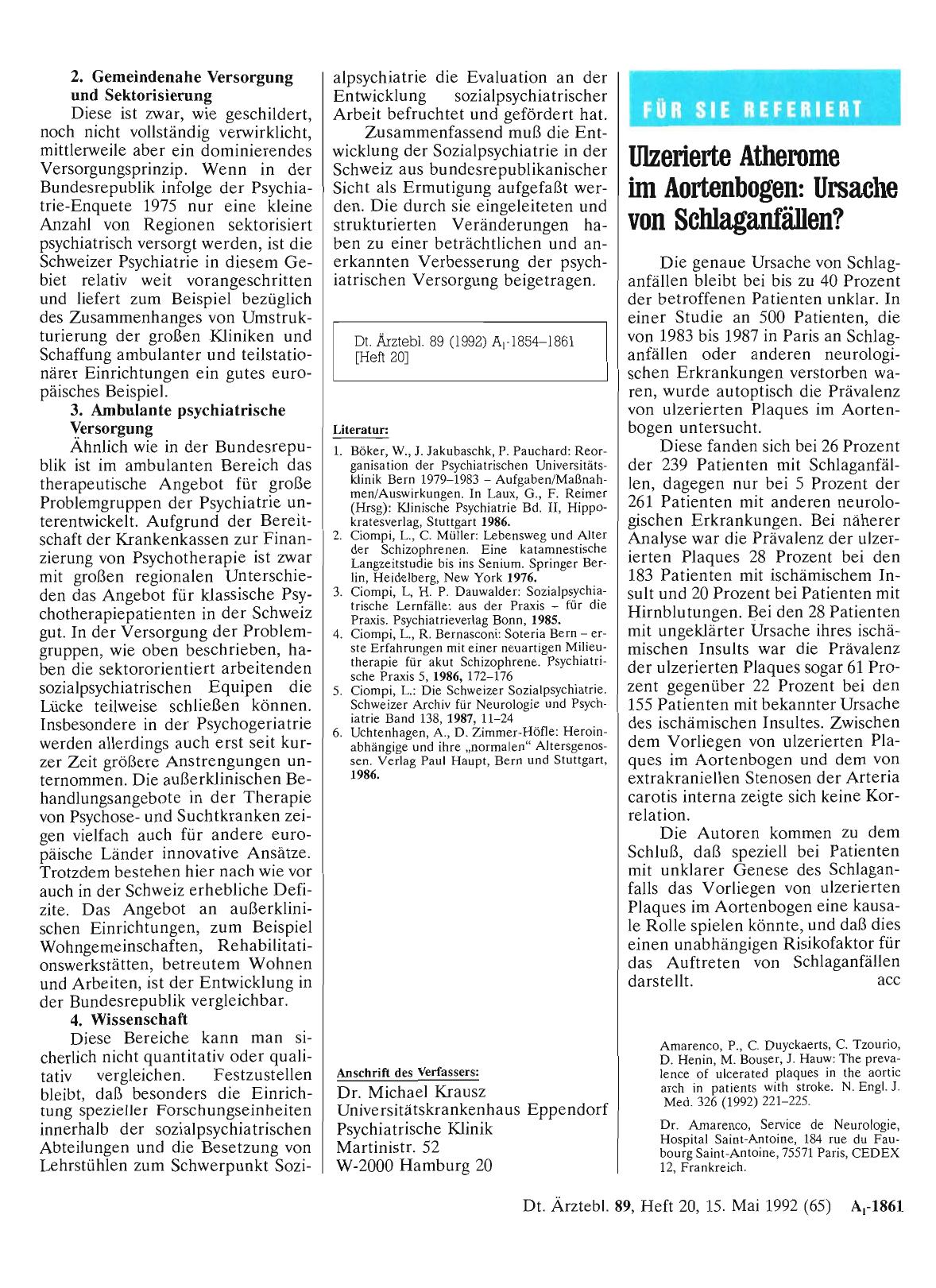 Vorschauseite 1: Ulzerierte Atherome im Aortenbogen: Ursache von Schlaganfällen?