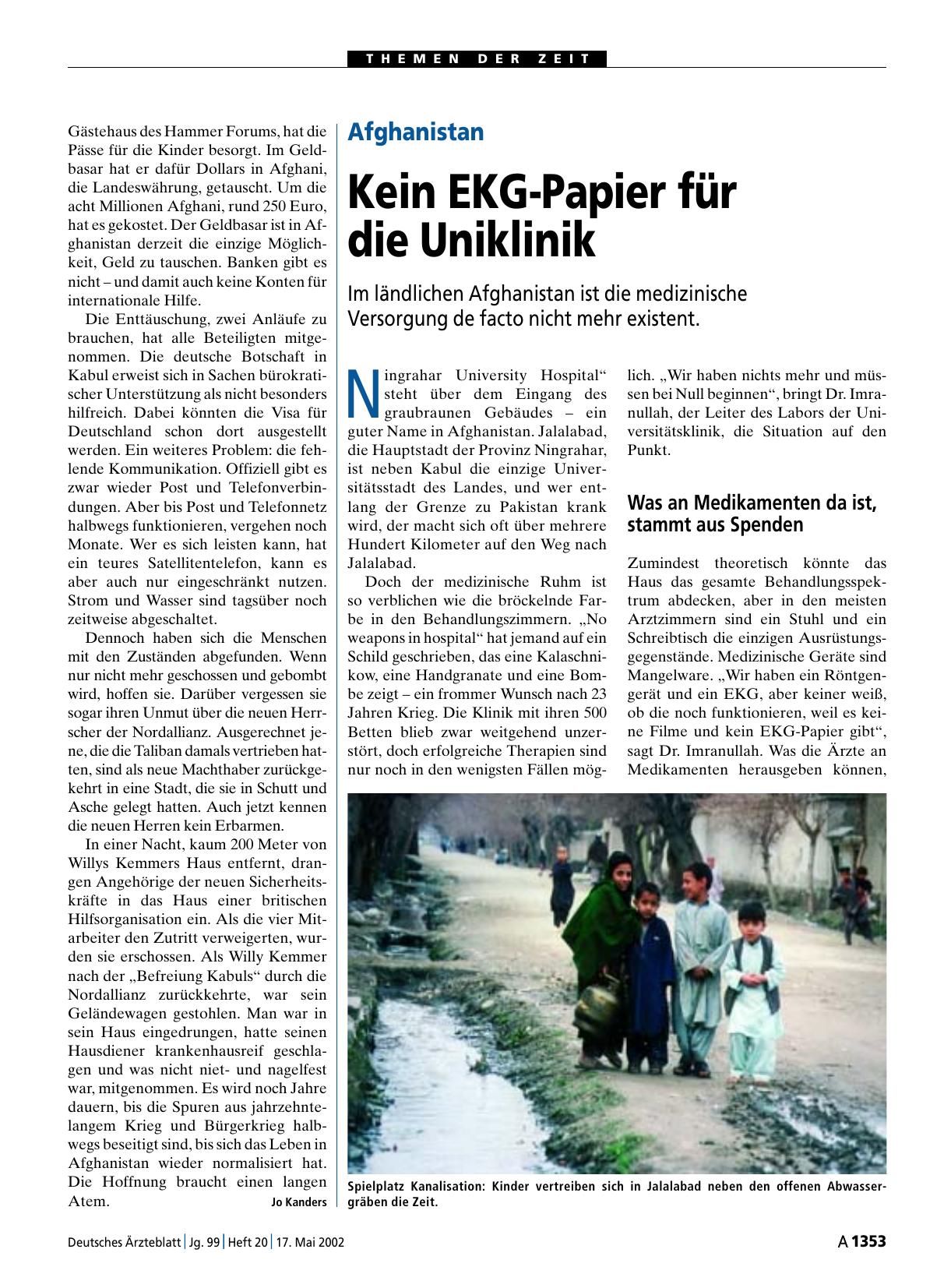 Vorschauseite 1: Afghanistan: Kein EKG-Papier für die Uniklinik